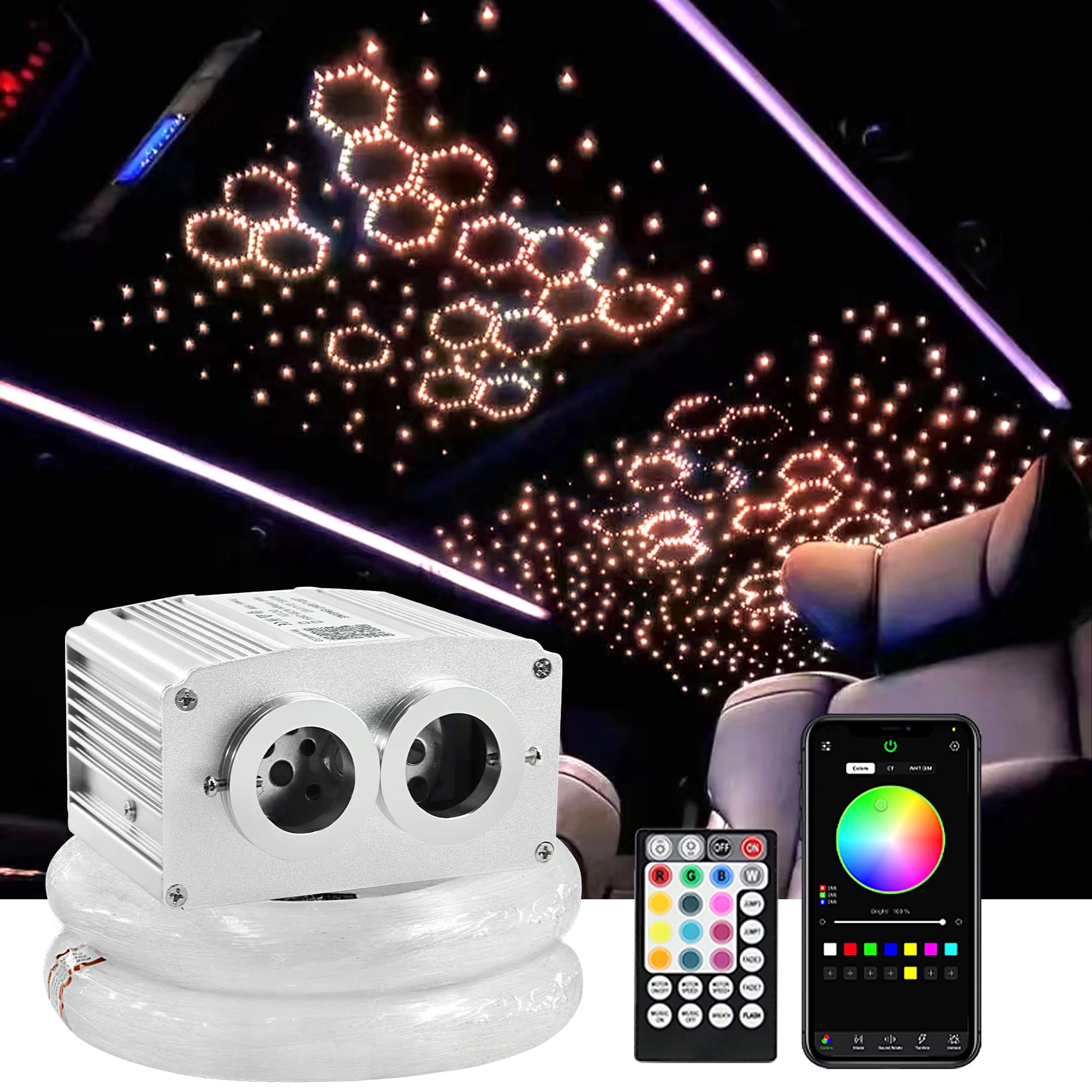 ATOKEE 16W Twinkle 1000pcs Starlight Headliner Kit  0.03in 13.1ft Dual Port Fiber Optic Star Lights for Car Home Use  Controlled Via APP/Remote
