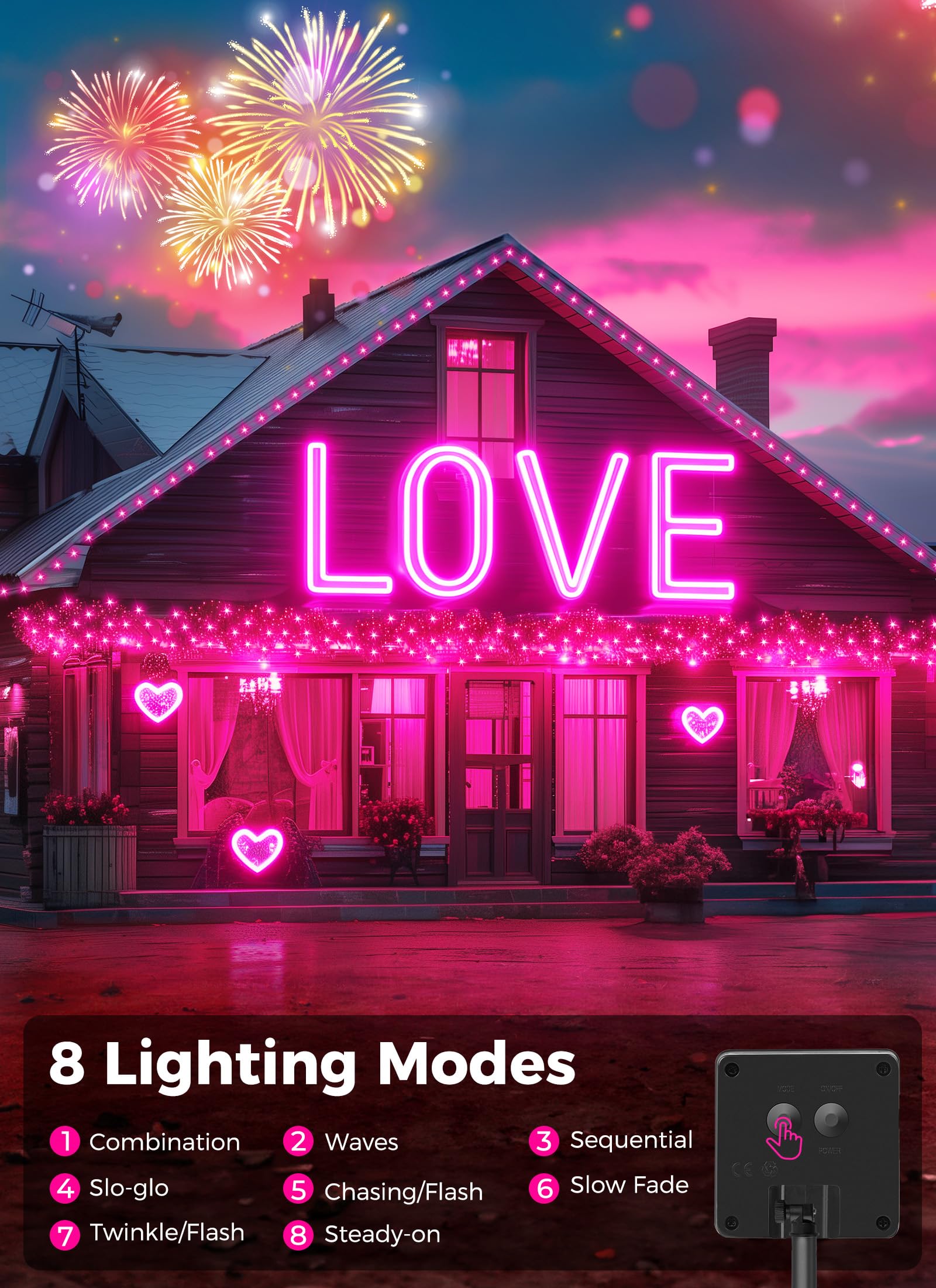 Minetom Solar String Lights For Outside - 2 Pack Total 80 Ft 200 Led Valentine Solar String Lights With 8 Lighting Modes, Ip65 W