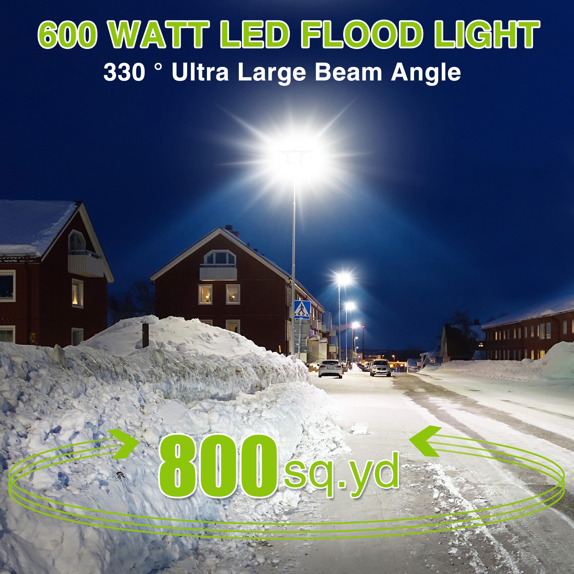 STASUN LED Flood Light Outdoor 600W 60000lm 6000K IP66 Waterproof Commercial Light, 3 Heads for Yard & Stadium