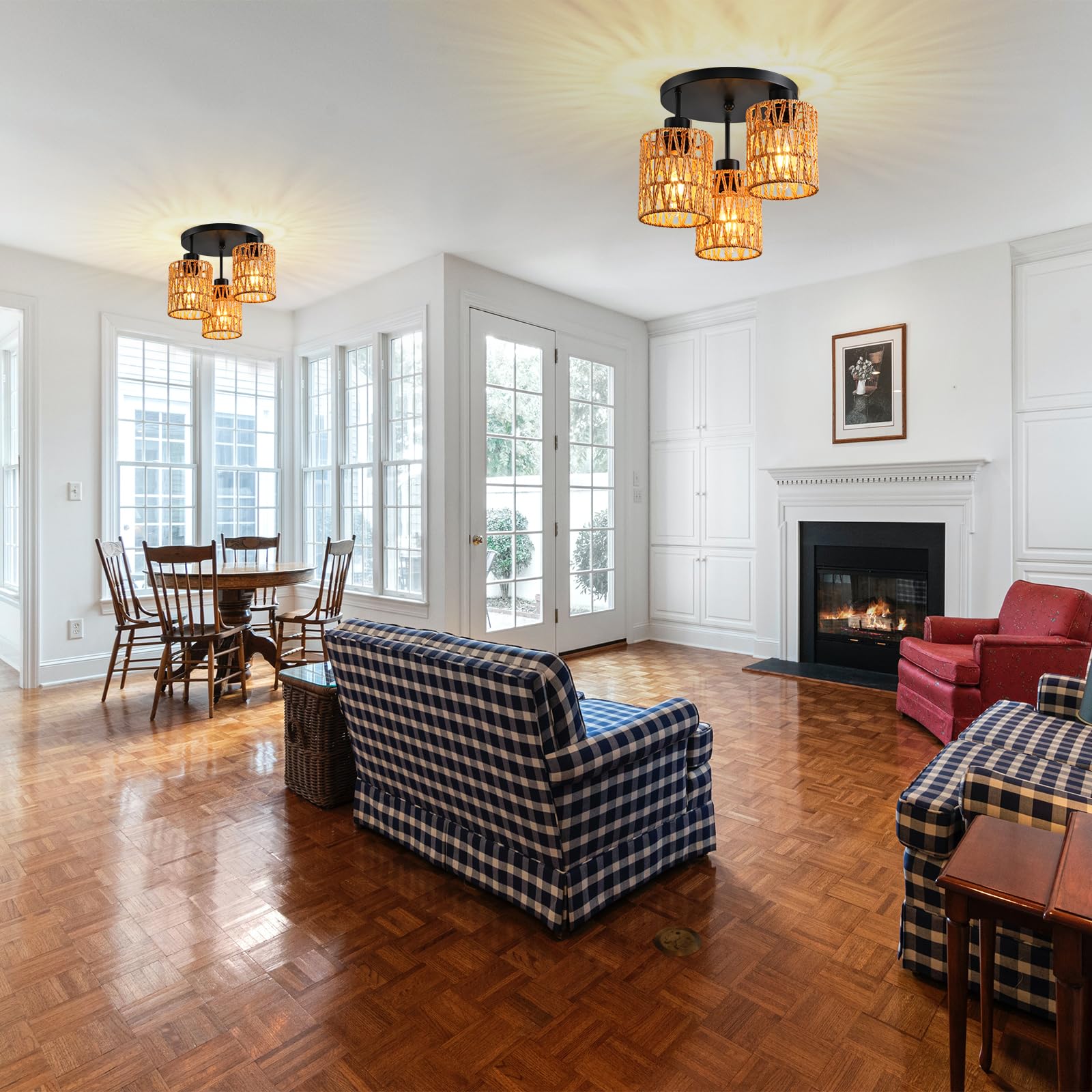 Shiweida 3 Lights Industrial Ceiling Light Fixtures,Iron Cage Ceiling Lamp Pendant Lighting,3-Light Close To Ceiling Light Fixtu