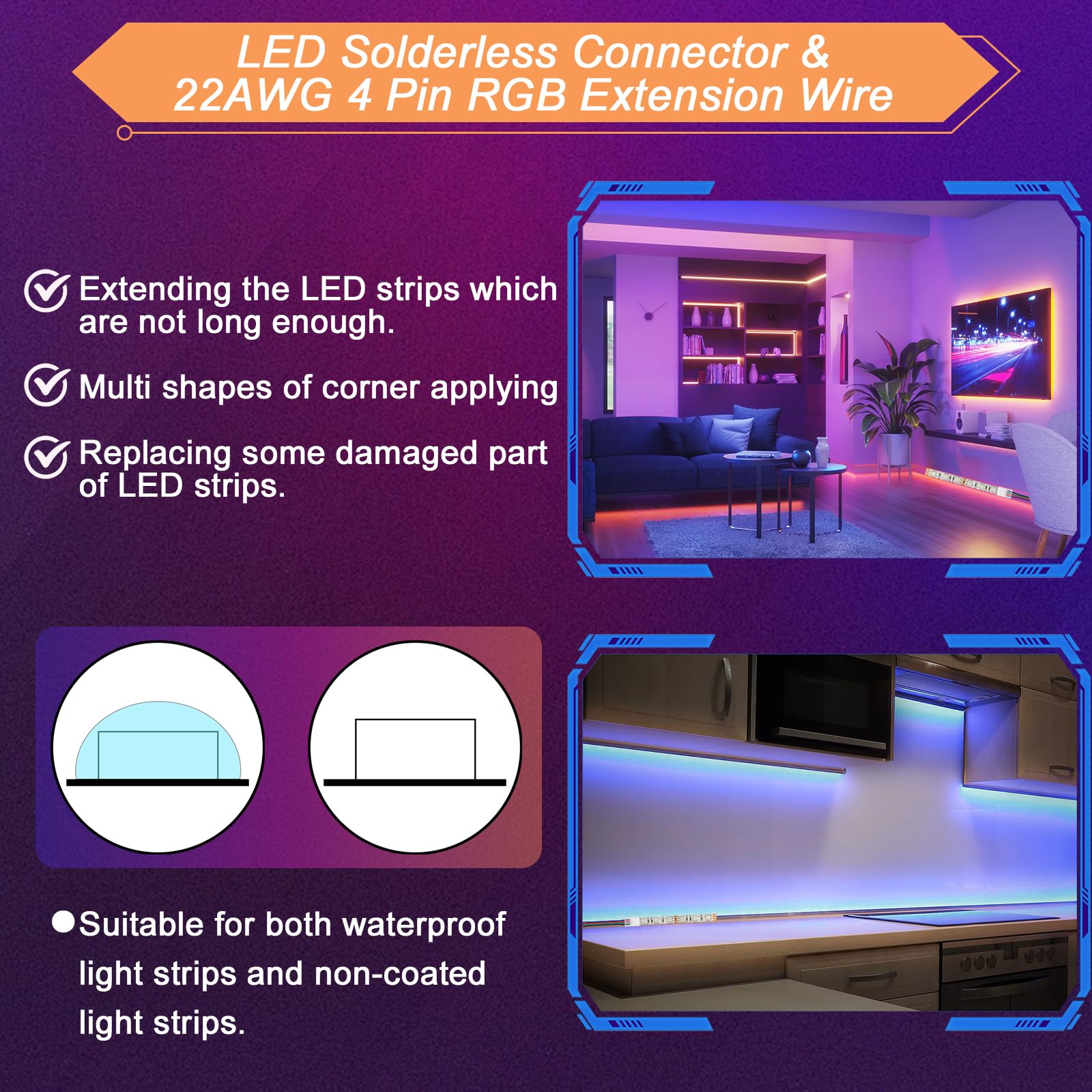 Precihw 20 Pack 4 Pin Led Strip Light Connectors 10 Mm, Solderless Transparent Track Lighting Connectors Led Pin Connector For 5050 Waterproof Rgb