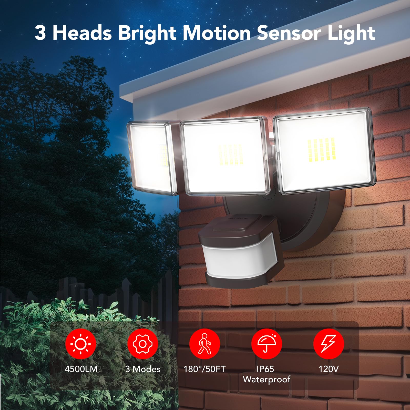 OREiN Flood Lights Outdoor 4500LM Motion Sensor Dusk to Dawn IP65 Waterproof 3 Modes 1Pack Bronze Model OL3600330