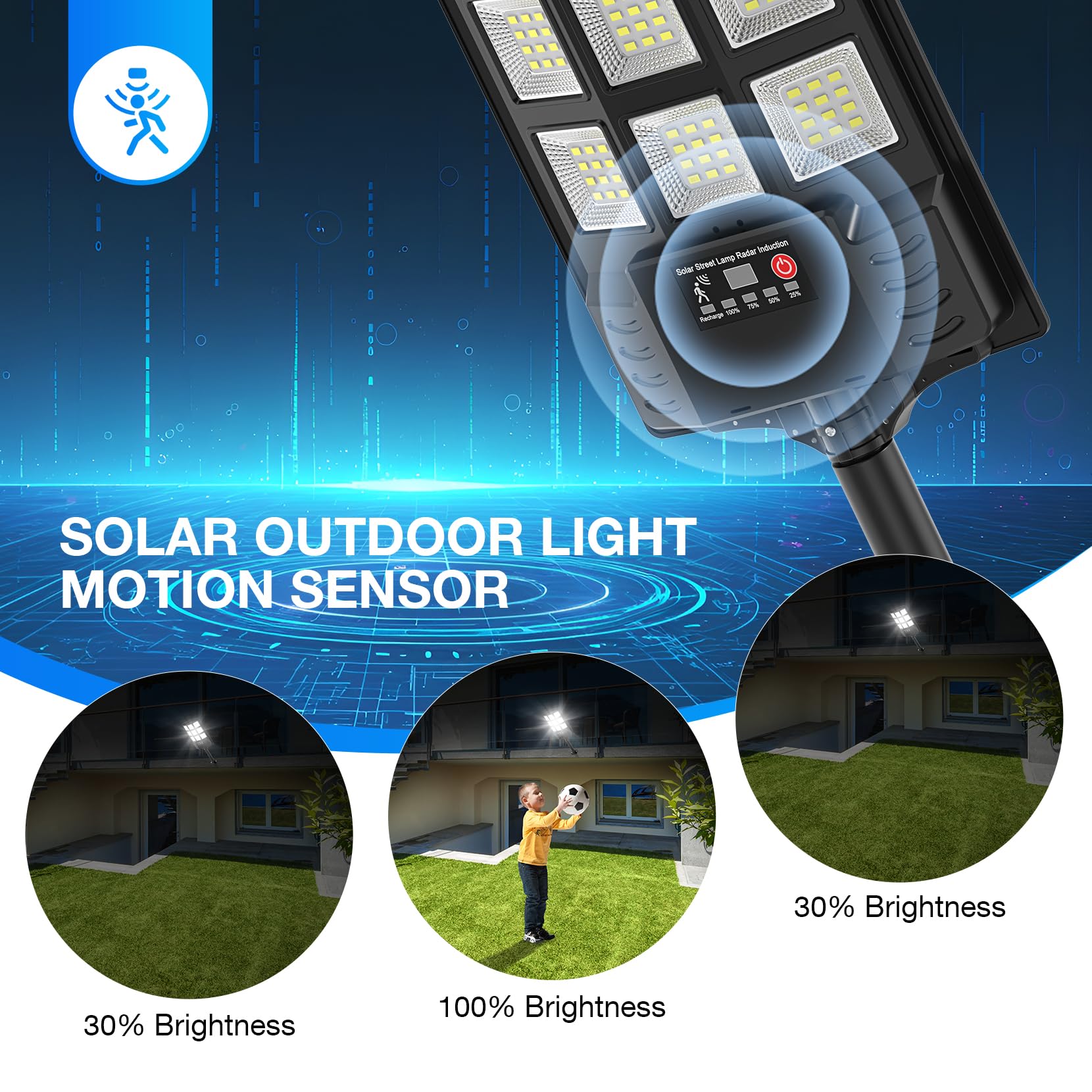 VowelsOne Solar Street Lights, 16000LM LED, Motion Sensor, Remote Control, Waterproof, 2-Pack, Black, Model HS8-2P