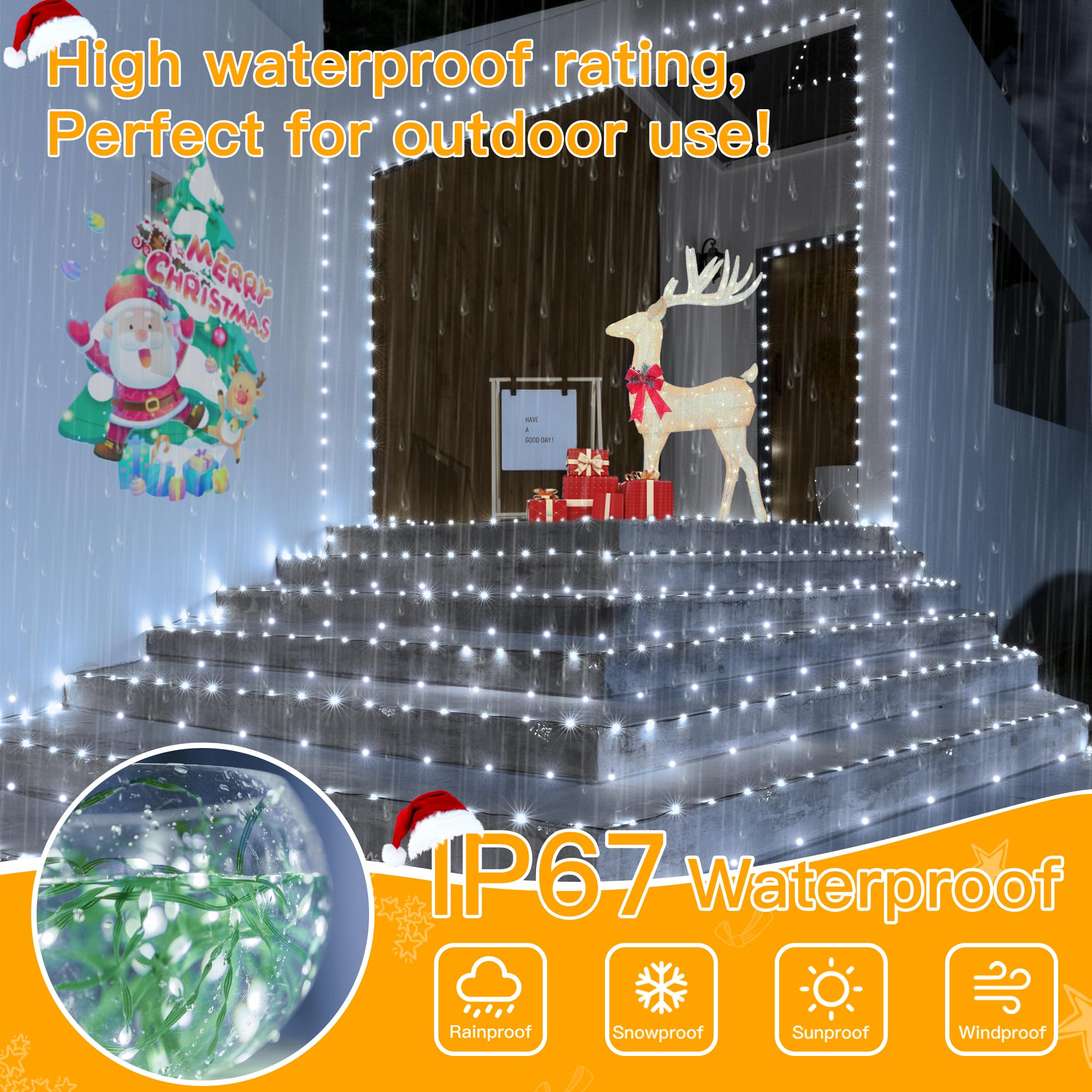 Ollny 1000 Led Christmas Lights, 330 Ft, Ip67 Waterproof, Remote, 8 Modes, Cool White Indoor/Outdoor Decorations, Model Hg-29V1017C