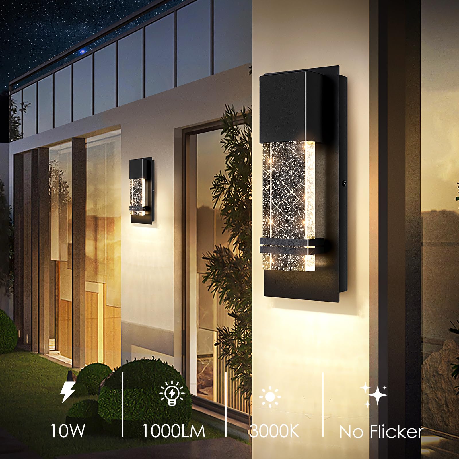 Beslowe Waterproof Outdoor Wall Light With Crystal Bubble Glass, 10W Led Porch Lanterns