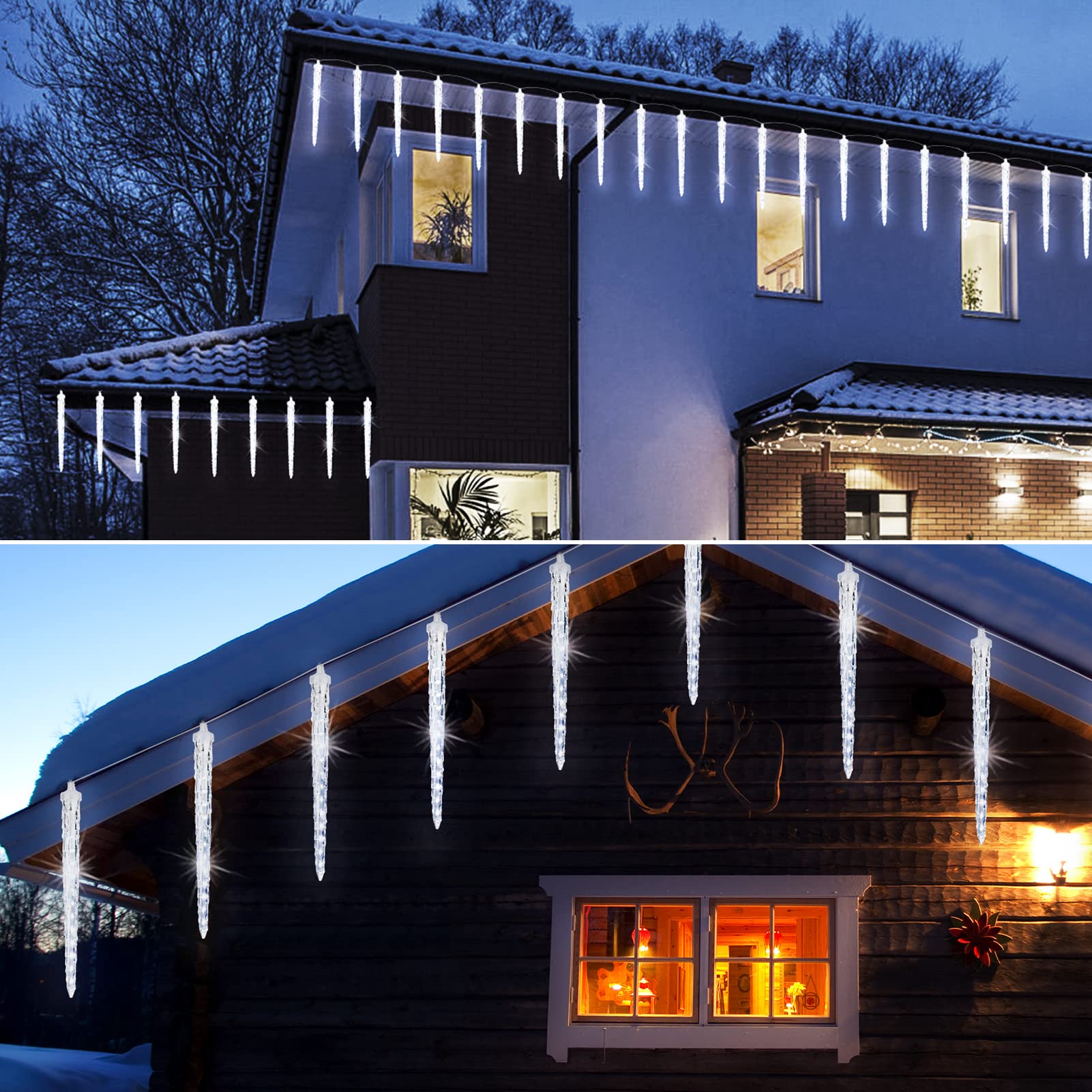 Brightown Christmas Icicle Lights, 10Ft Meteor Shower, Cool White, 10 Ice Shaped Tubes, Snowfall Effect, Model JT-EL/FC300V0400-l3