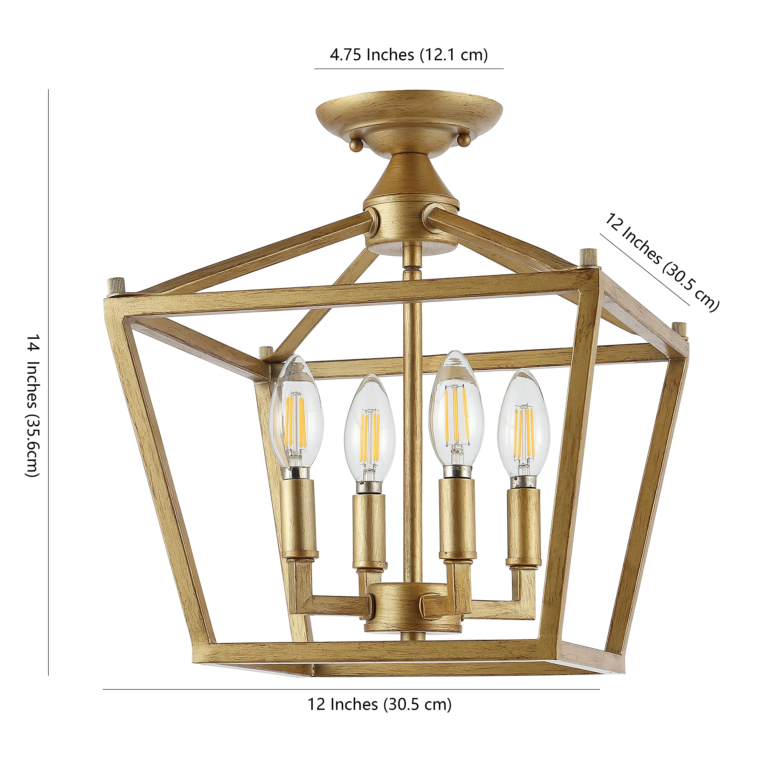 Jonathan Y Jyl7610B Plains Mini Lantern 12" 4-Light Iron Modern Farmhouse Led Flush Mount, Rustic, Industrial, Dimmable, 2700K Cozy Warm Light Kitchen, Hallway, Bathroom, Stairwell, Brass Gold