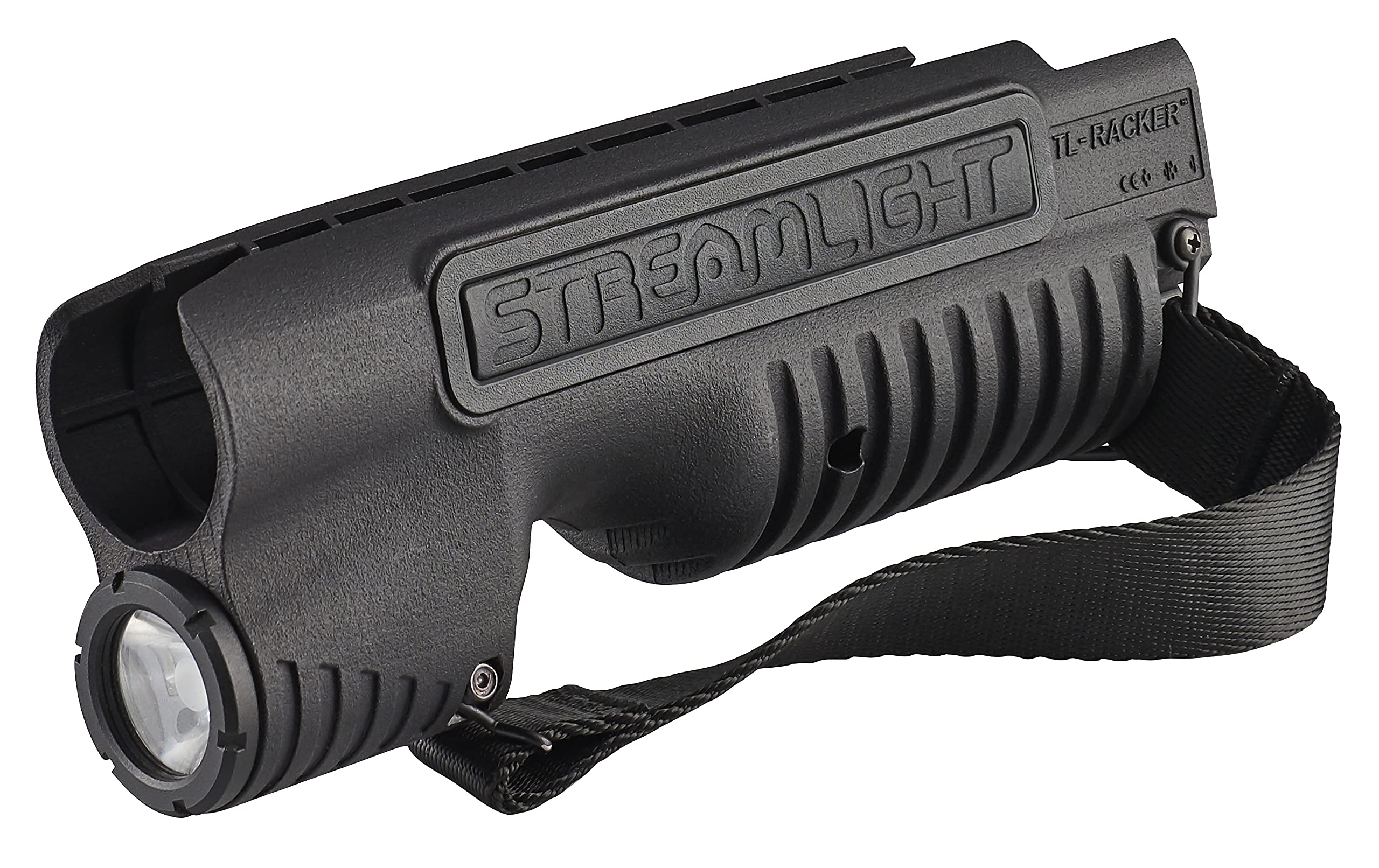 Streamlight 69602 TL-Racker 1 000 Lumen 20 000-Candela Tactical Integrated Forend Weapon Light with Ambidextrous Controls for Select Mossberg 590 Shockwave Models with Strap  Black