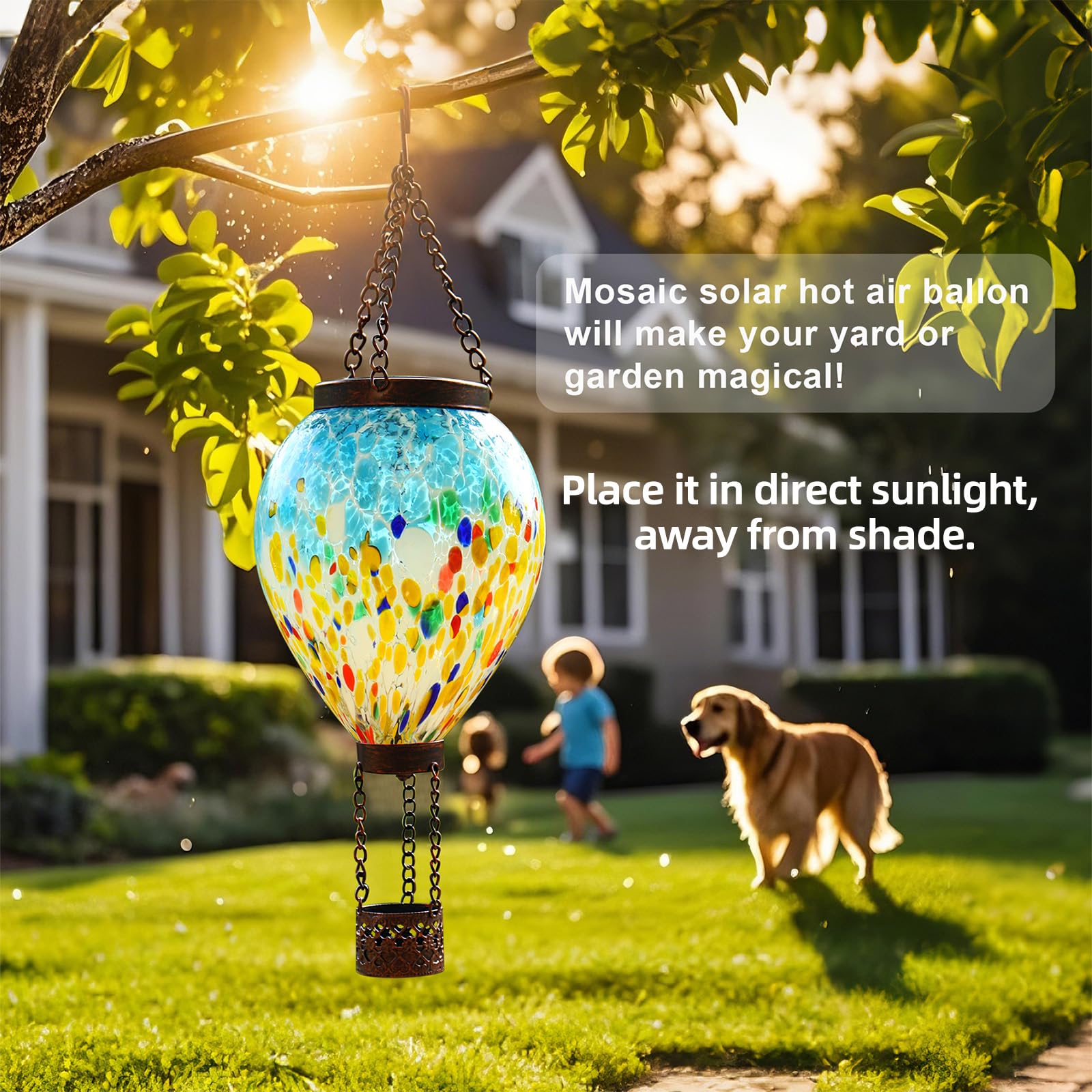 Voreen Solar Hot Air Balloon Glass Lantern - Hand Blown Multicolor Glass Outdoor Hanging Light  Ip44 Waterproof Led  Garden Patio Decoration Gift For Mom Wife Friend  Backyard Night Lighting Decor