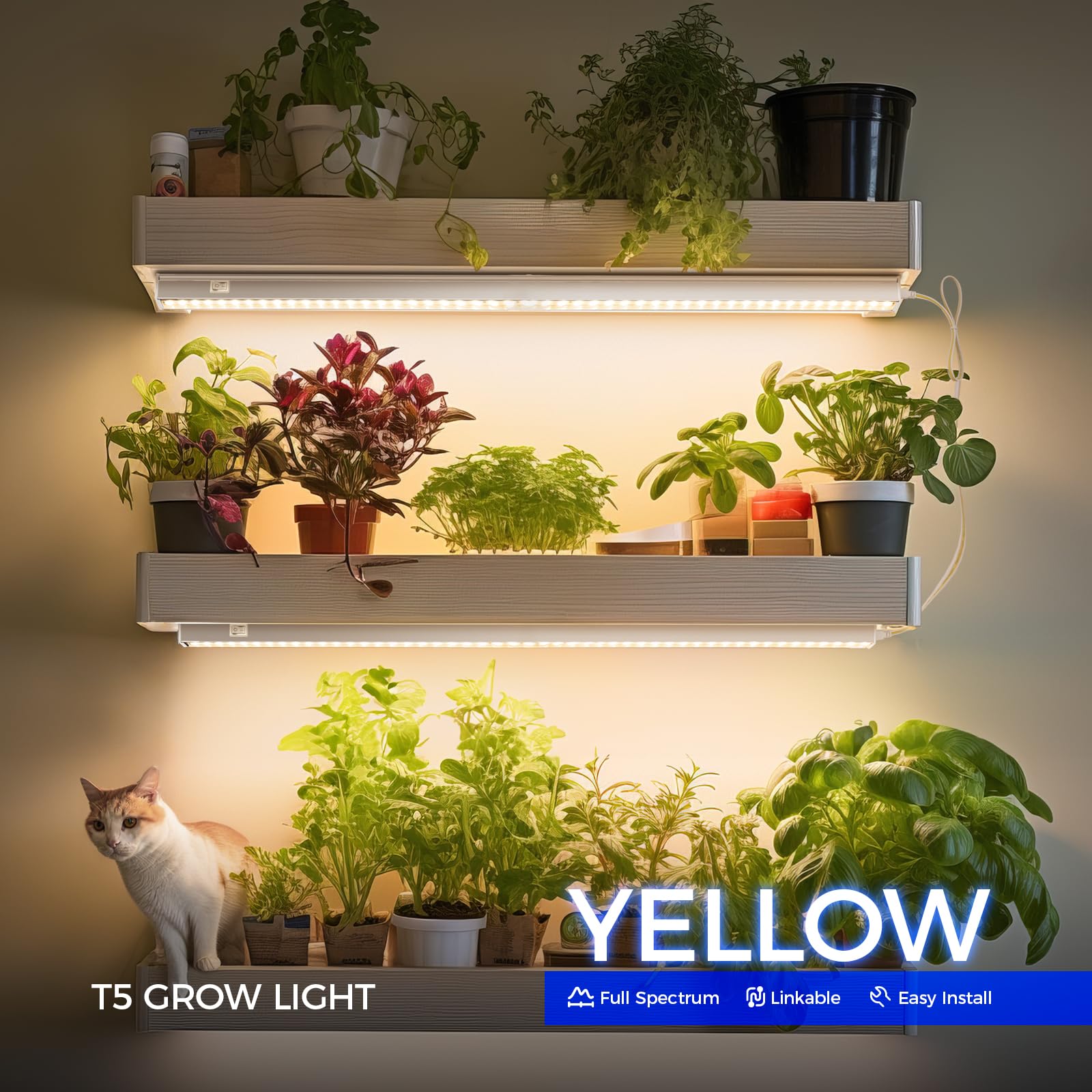 Barrina T5 Grow Lights - Full Spectrum LED Grow Light Strip, 2ft 80W, Yellow, 8-Pack, Easy Installation for Greenhouse and Plant Shelves