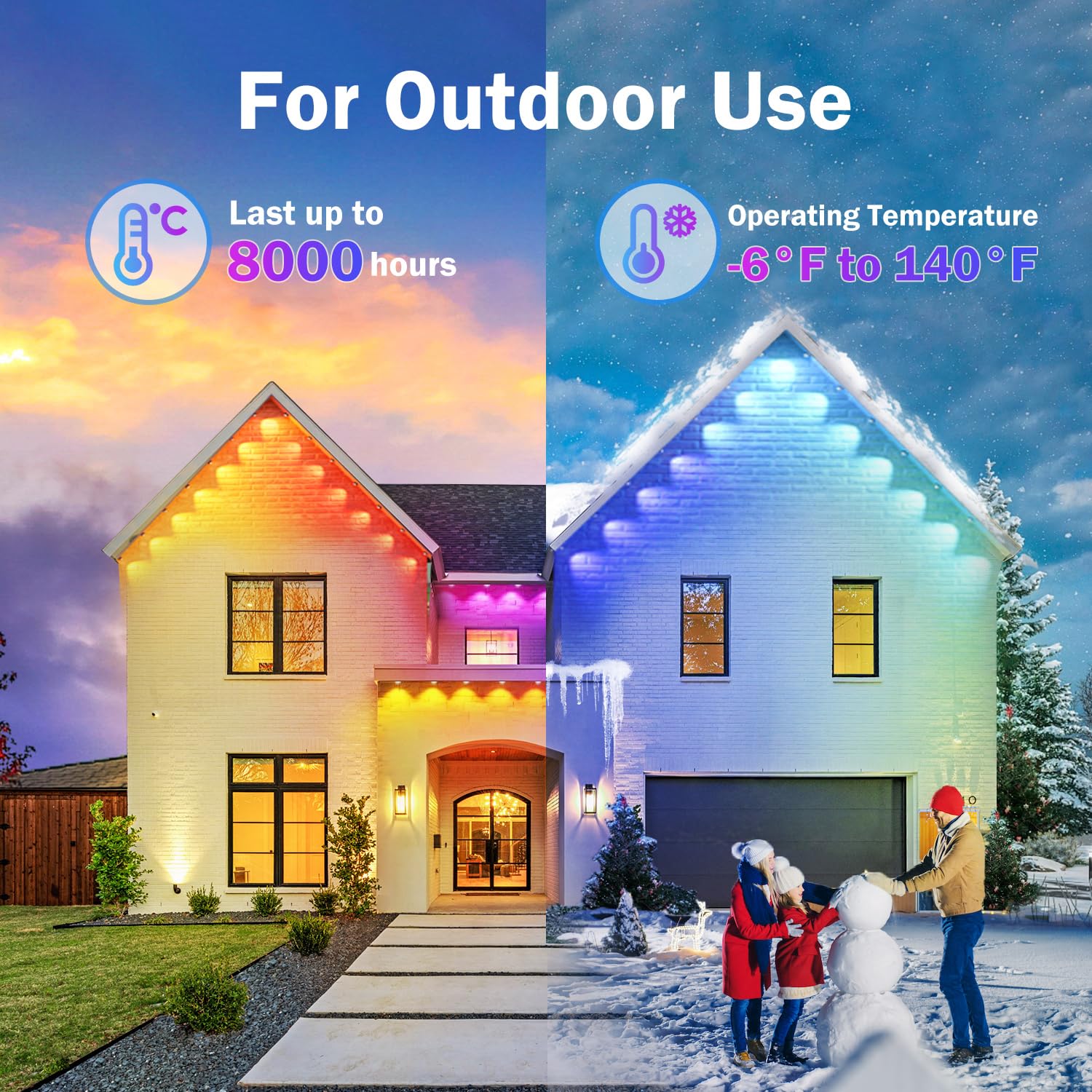 Heromind 100ft Smart RGB LED Outdoor Lights, Waterproof PVC, 8000 Hour Life, Multicolored Christmas Decorations