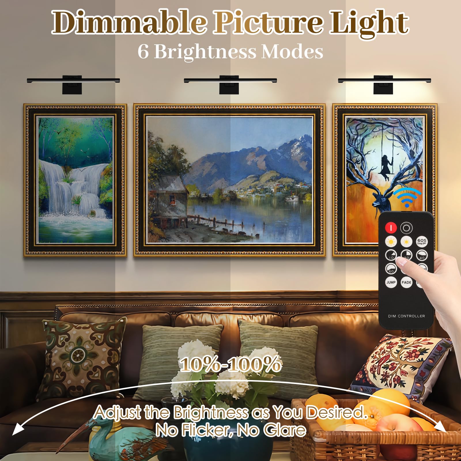 NEWREACH 16.53'' Plug in Picture Light with 2 Remote Control, 12W Dimmmable LED Art Light with 10FT Cord, CRI95+ 3000K Modern Pa