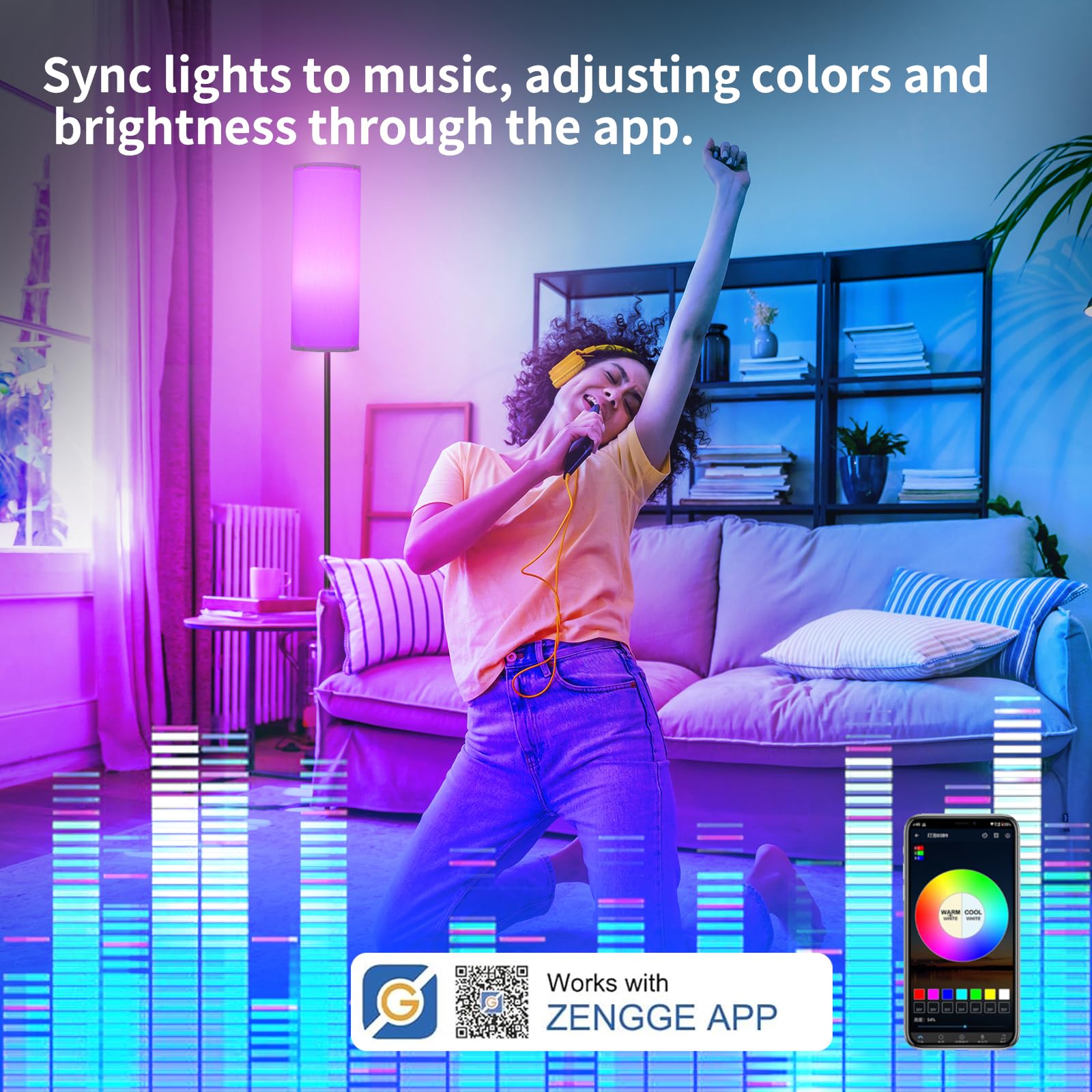 FRIDEKO Floor Lamp - Dimmable RGB Colors & Brightness, Tall Design, White Lampshade, Model FD02, Ideal for Living Room & Office