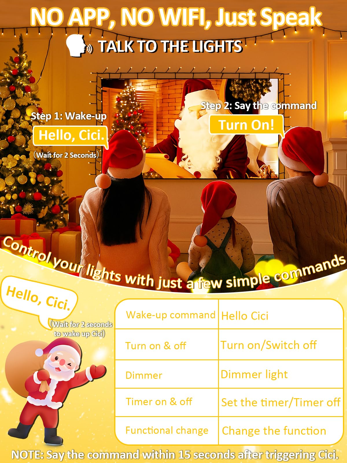 Voice Controlled Smart Christmas Lights Outdoor  108.8Ft 300 Led Twinkle String Light With 7 Voice Commands  12 Modes & Timer  Dimmable Waterproof Christmas Tree Lights For Party Garden (Warm White)