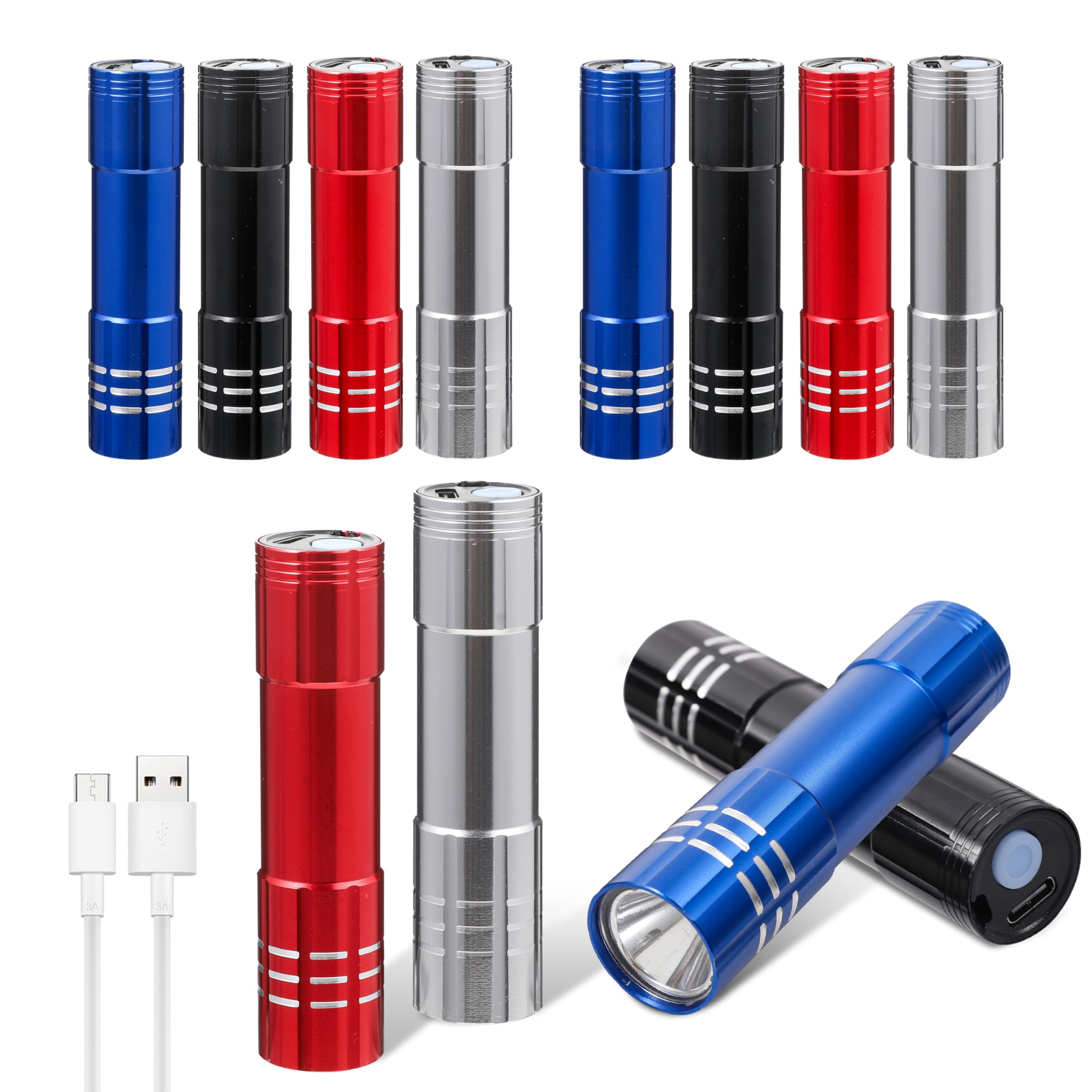 Hilngav 6 Pack LED Aluminum Small Mini USB C Rechargeable Flashlights, Handheld Small Flashlight Bulk for Kids, Portable Camping