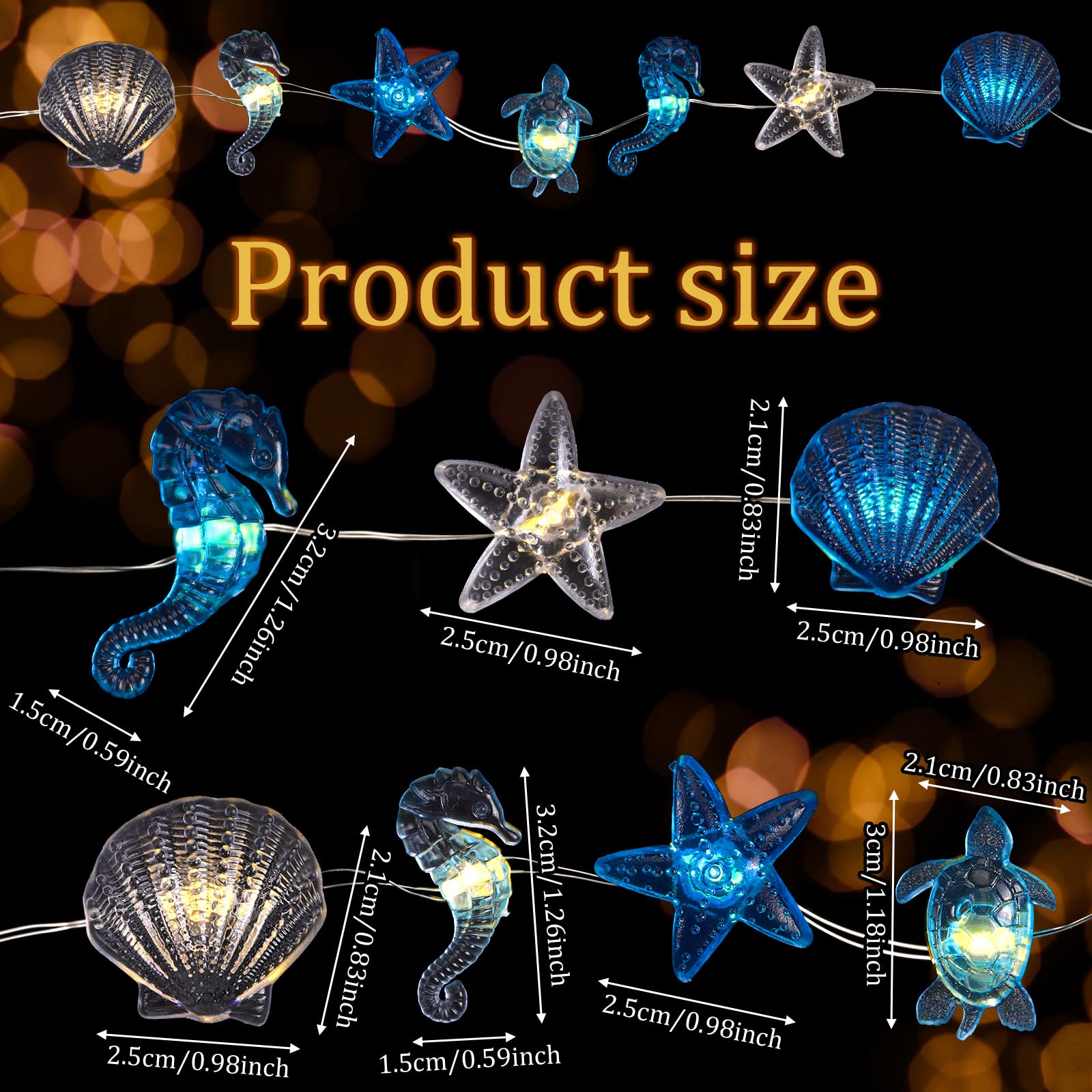 Zhanmai 2 Pcs Ocean Decor String Lights for Bedroom Nautical Theme Seashell Seahorse Conch 10ft 30 LED Battery Operated String L
