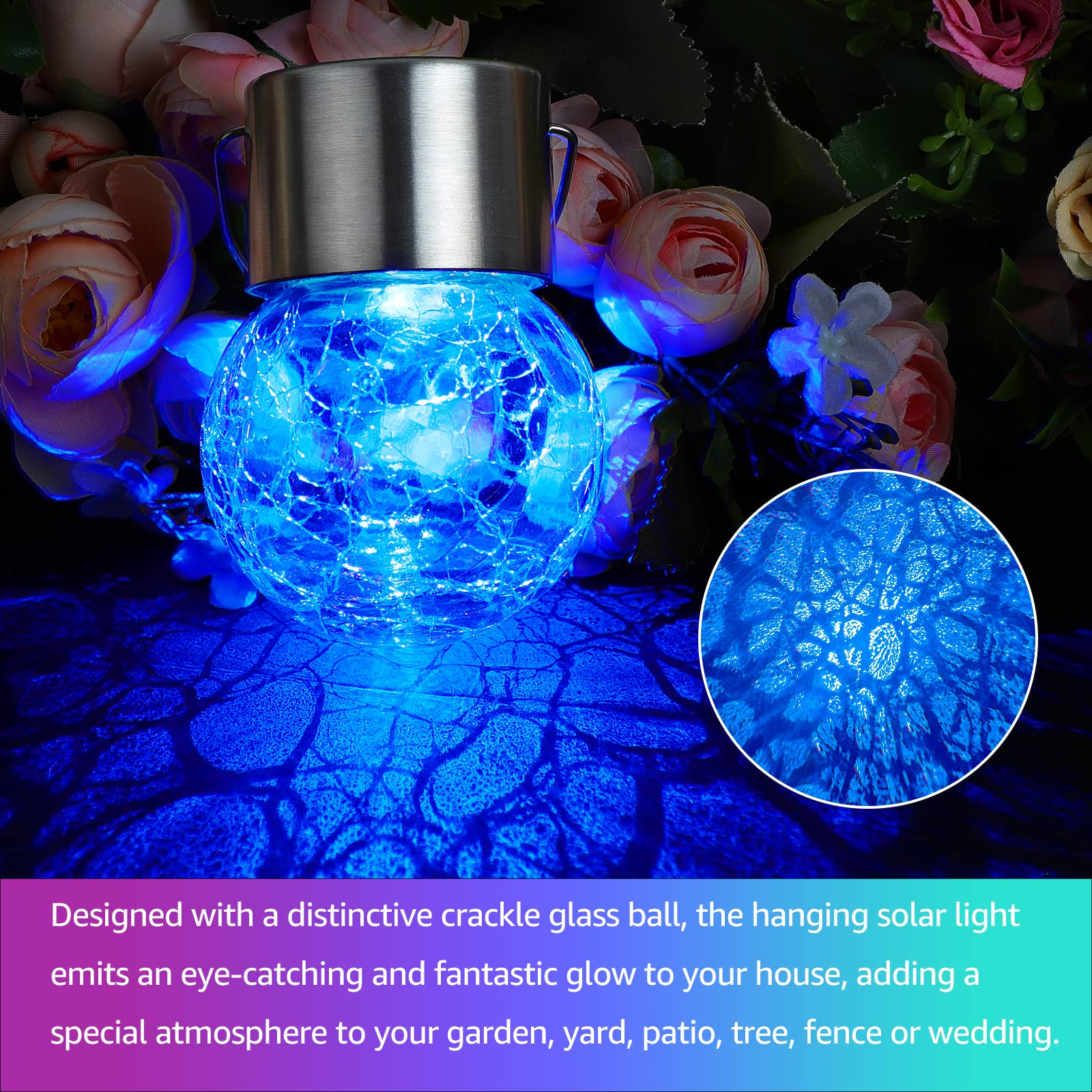 MAXvolador Solar Hanging Lights 12-Pack,  ed Glass Ball, Waterproof Globe Lighting, Multicolor, Model GA-203A
