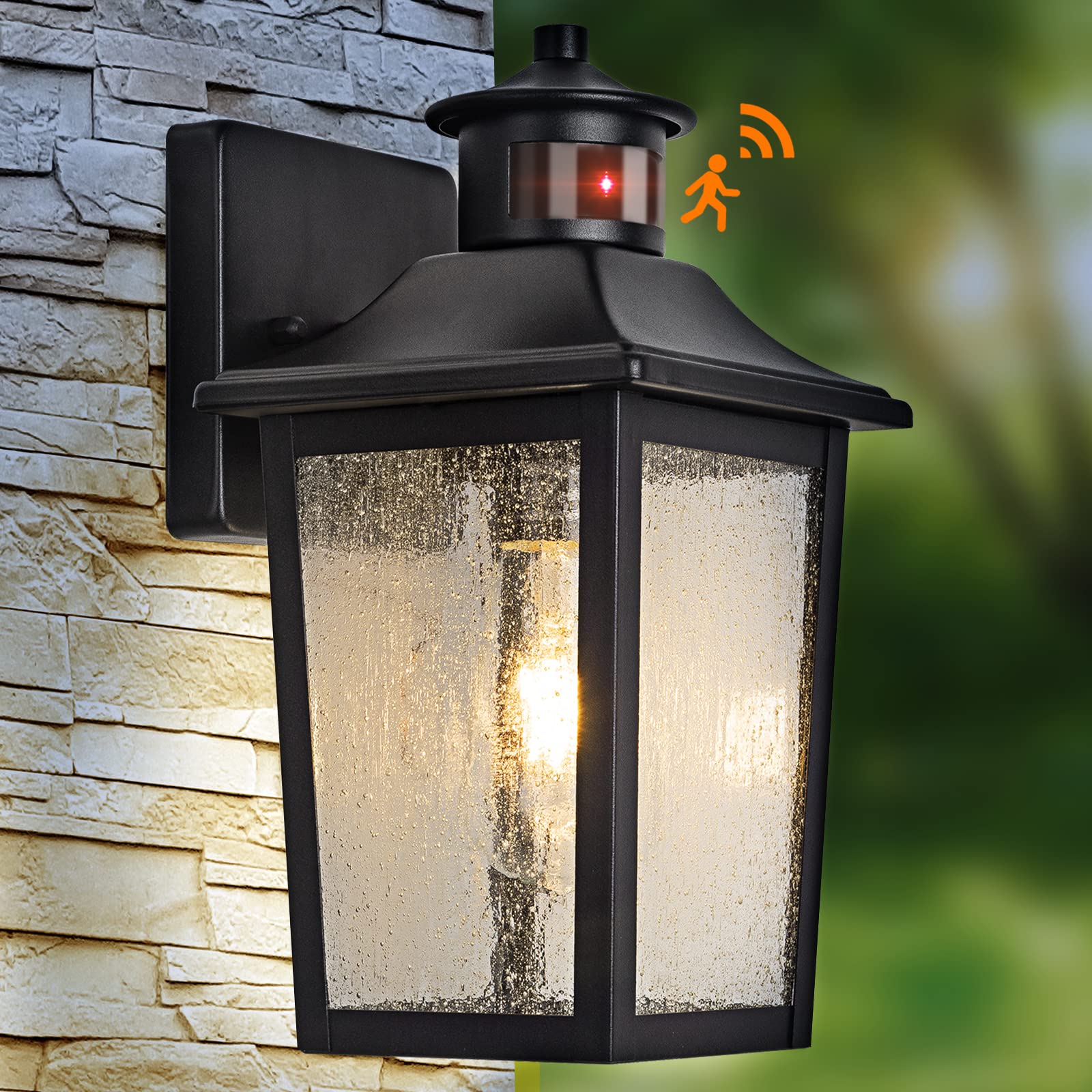 Filiyano Motion Sensor Outdoor Wall Light - Black Led Waterproof Porch Light For Patio, Garage