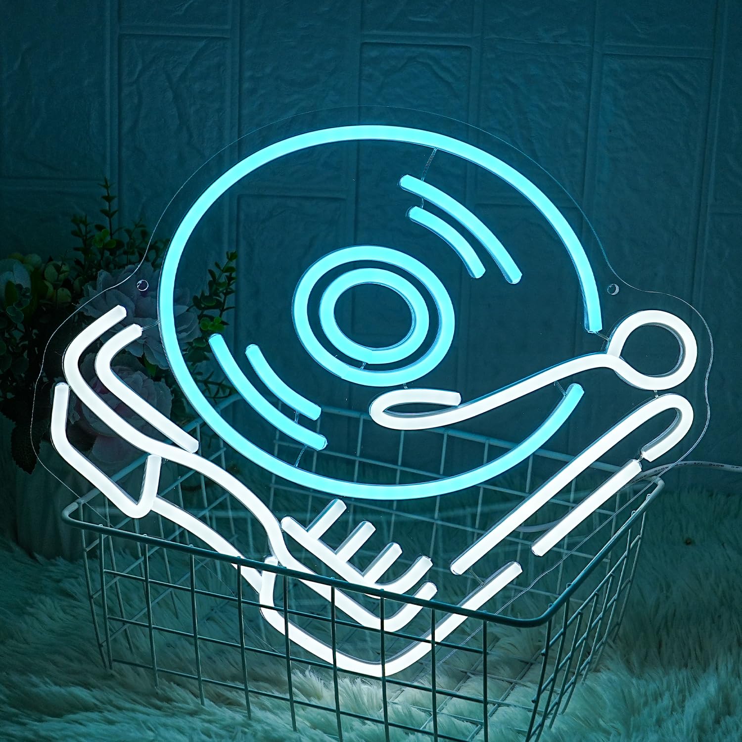 Lmsignly Record Player Neon Sign Retro Blue White Music Record Neon Light Neon Signs For Music Studio Decor Live Music Neon Light Sign For Bedroom malt-inspired Bar Decoration