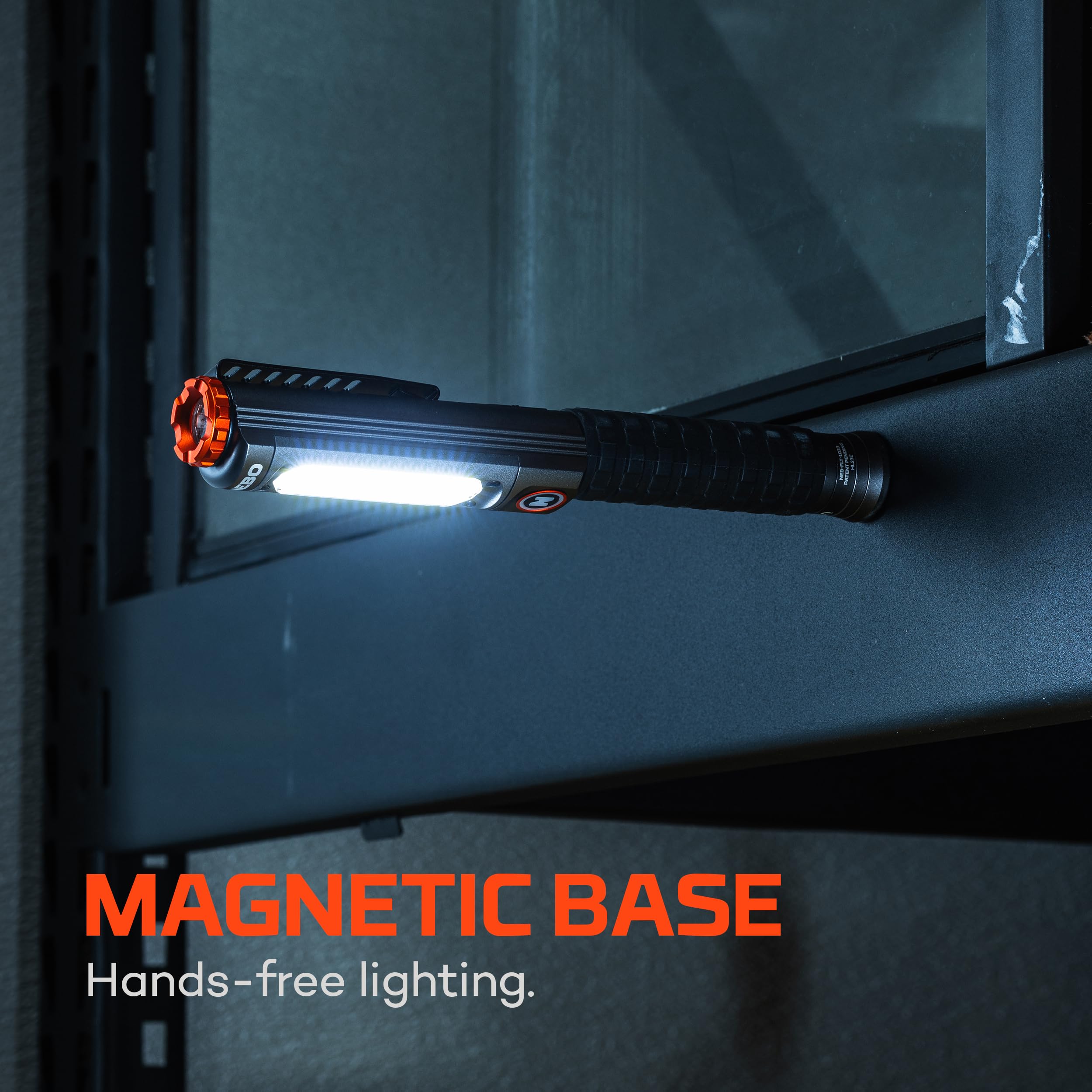 NEBO Big Larry 600 Rechargeable Work Light | 600 Lumens, 7 Light Modes, Magnetic COB Task Lamp & LED Flashlight, Waterproof, Ste