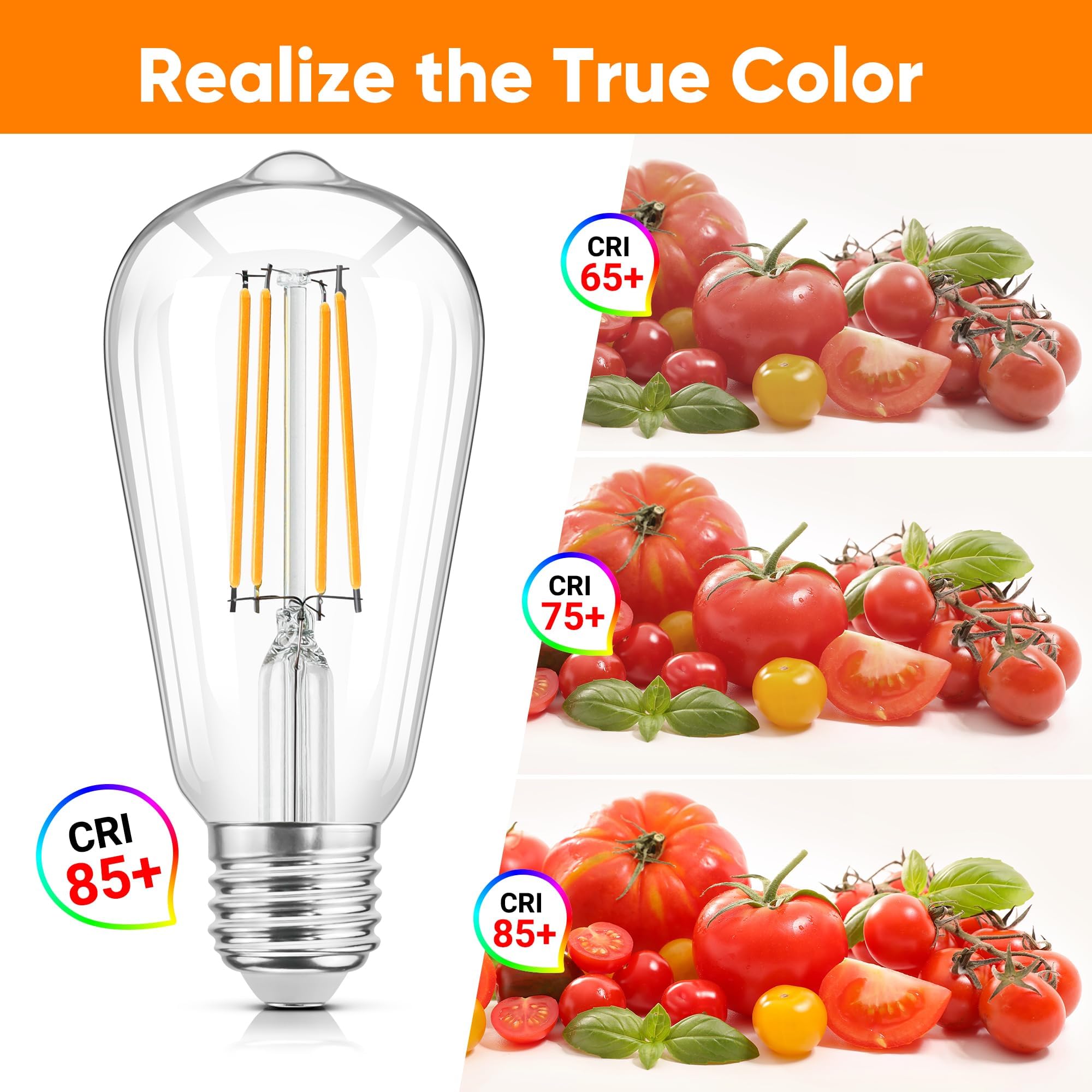 Wihtu Led Light Bulbs, Bright Vintage 6W Led Edison Bulbs, St58 2700K Warm Light With Cri 85+, E26 Standard Base, 900Lum, Non-Di