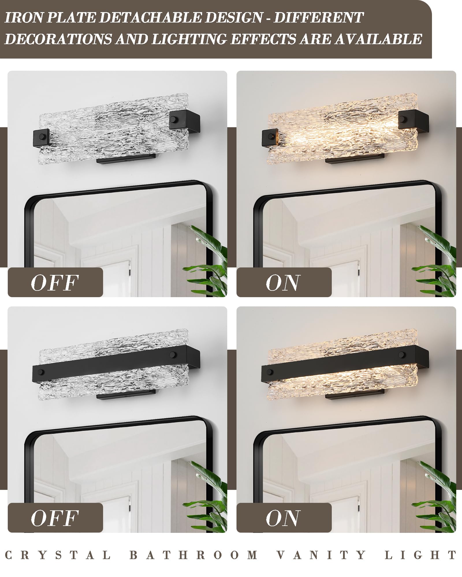 Osimir Modern Black Bathroom Vanity Light, 16.5" Dimmable LED Fixture, Crystal Bar Sconce, Model OS-MM5001-2BK