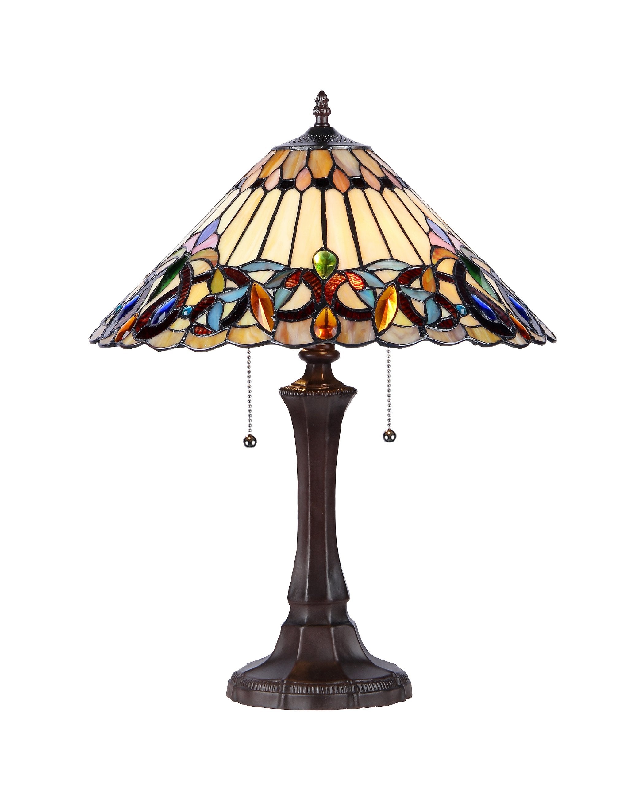 CHLOE Ambrose Tiffany-Style Victorian Table Lamp, 2-Light, 21.9inx16.54inx16.54in, Glass/Resin/Metal, Multicolor, Model CH