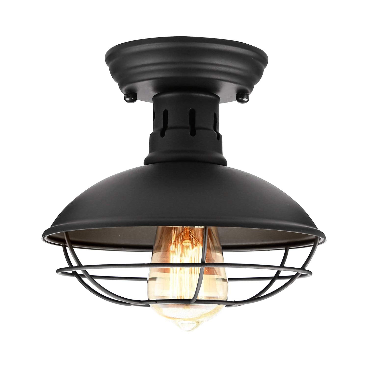 FRIDEKO HOME Farmhouse Flush Mount Ceiling Light - Black Metal Cage, E26 Base, 1 Pack, Industrial Design for Hallway, Kitchen, Porch