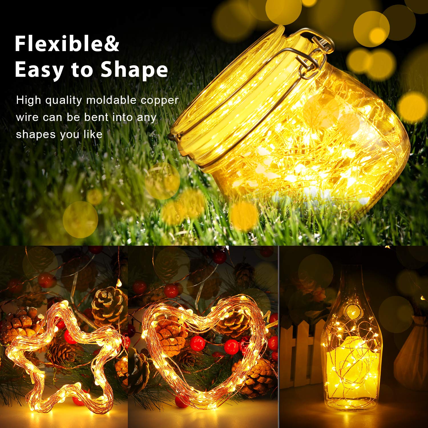 Ariceleo USB LED Fairy String Light, 1 Pack Copper Wire Fairy Lights for Indoor, Bedroom Festival Christmas Wedding Party Patio
