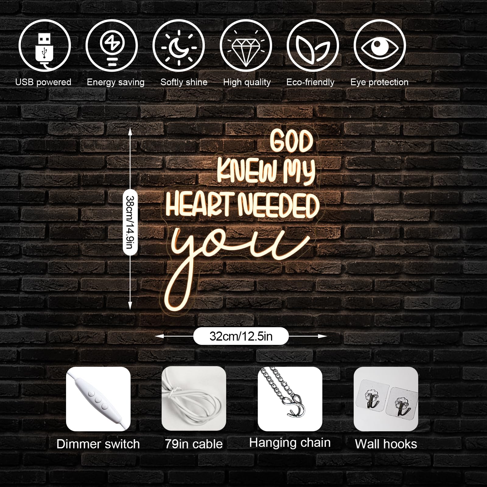 Horseneon God Knew My Heart Needed You Neon Sign Romantic Led Wall Decor For Bedrooms  Wedding Gifts  Anniversary Presents  Usb Powered Adjustable Brightness Inspirational Decor