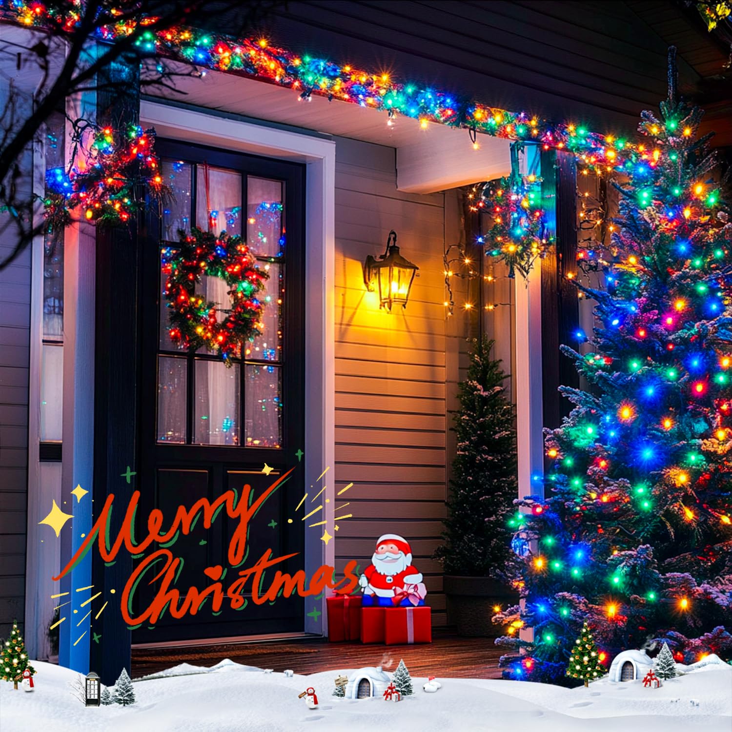 Potive 2 Pack Solar Powered Christmas Lights, 75.5Ft 200 Led Multicolor Christmas Tree Lights, 8 Modes Solar String Lights Outdo