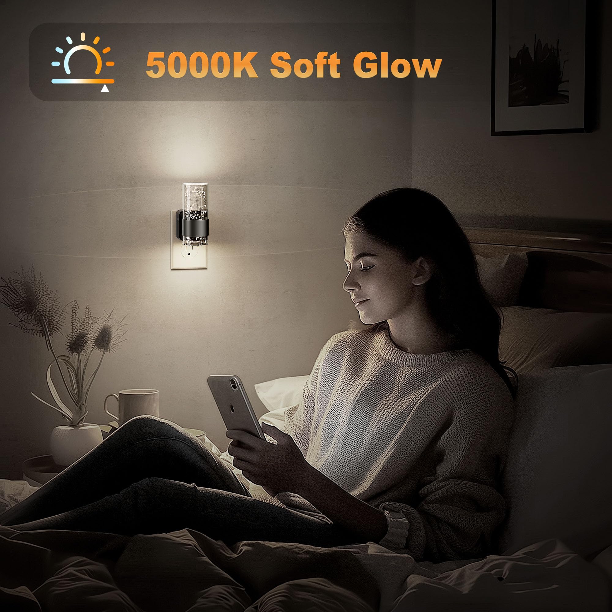 Jandcase Night Light, Night Lights Plug Into Wall,2 Pack Led Nightlight With Adjustable Brightness, 5000K,Automatic Night Light