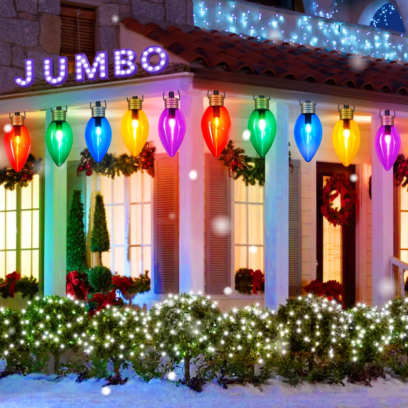 Brightown Super Jumbo Christmas String Lights, 11Ft 5 LED, Waterproof Outdoor Decor, 2 Pack, Multicolor, Model GY-C-50.6-U-B1