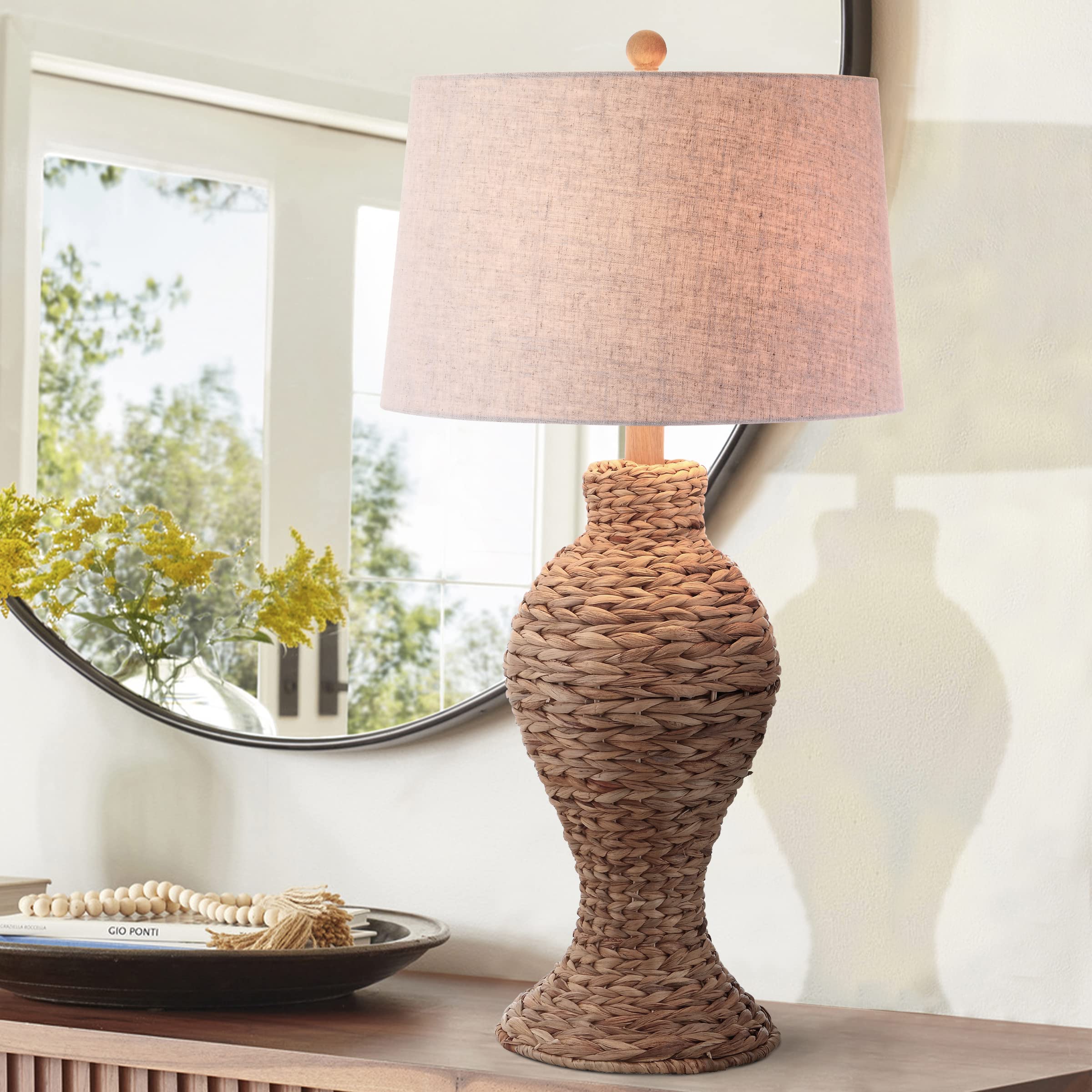 JONATHAN Y Elicia 31" Seagrass Weave LED Table Lamp Natural - Coastal Cottage Nightstand Lamp for Bedroom, Living Room, Office, Model JYL1015A