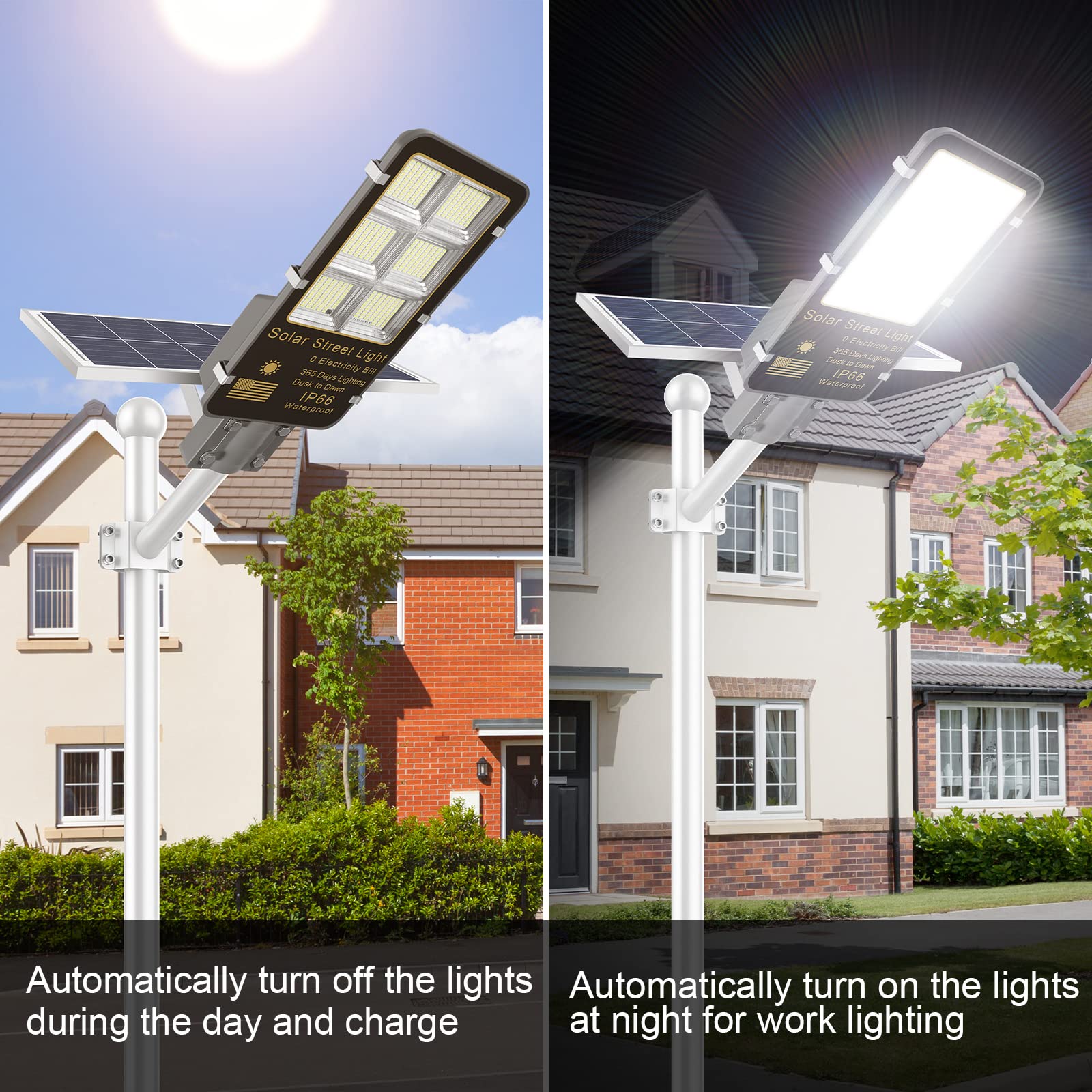 Tfkk 6000W Solar Street Light, 600000Lm Light Sensor Solar Lights For Outside, Ip66 Waterproof Dusk To Dawn Solar Security Flood