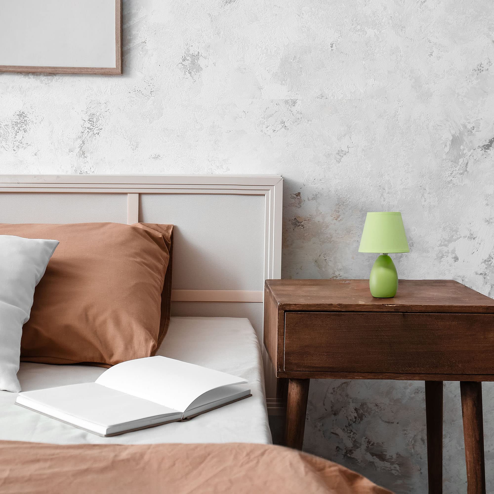 Creekwood Home 9.45&quot; Green Ceramic Bedside Table Lamp With Drum Shade