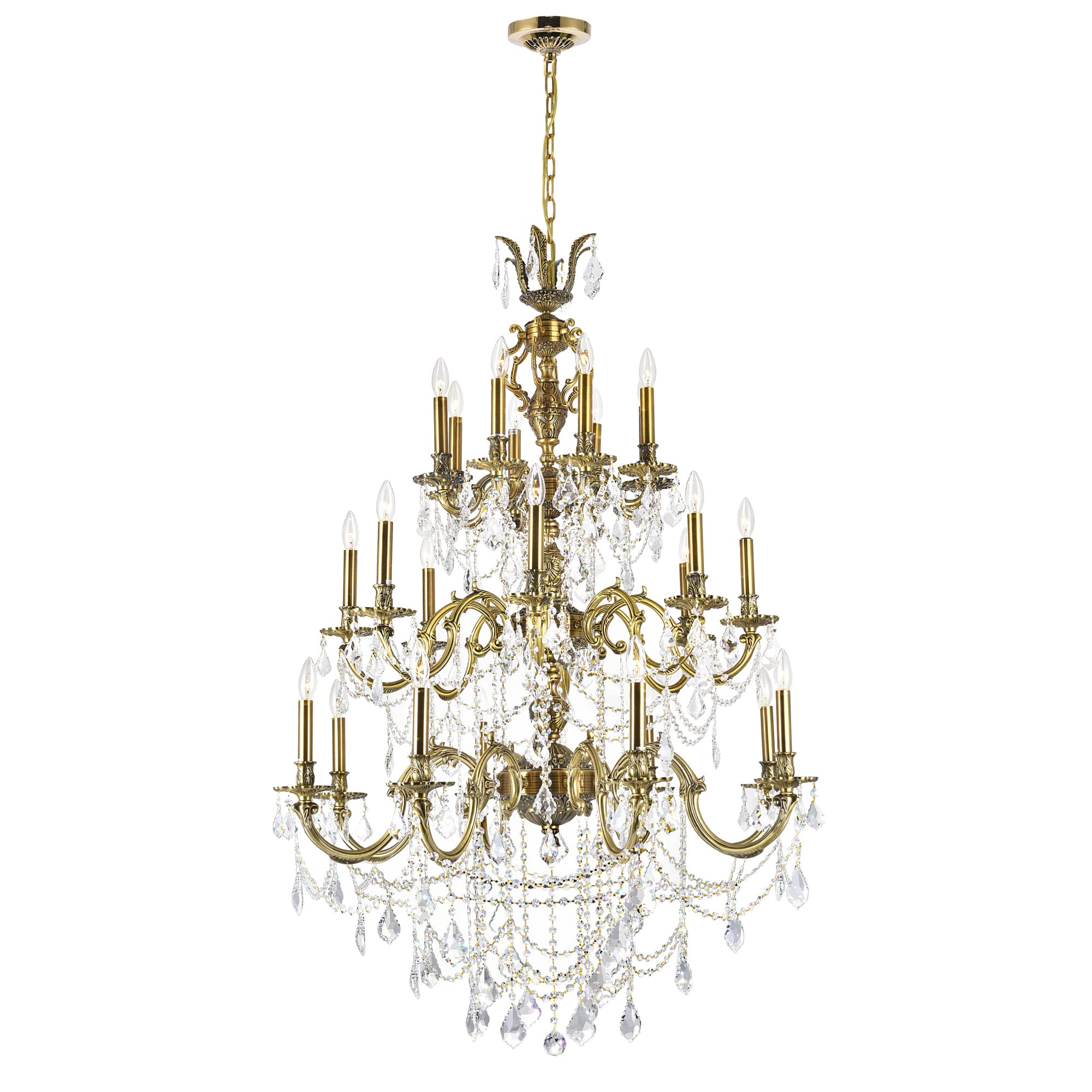 CWI Lighting Brass 24 Light Up Traditional Metal Chandelier in French Gold