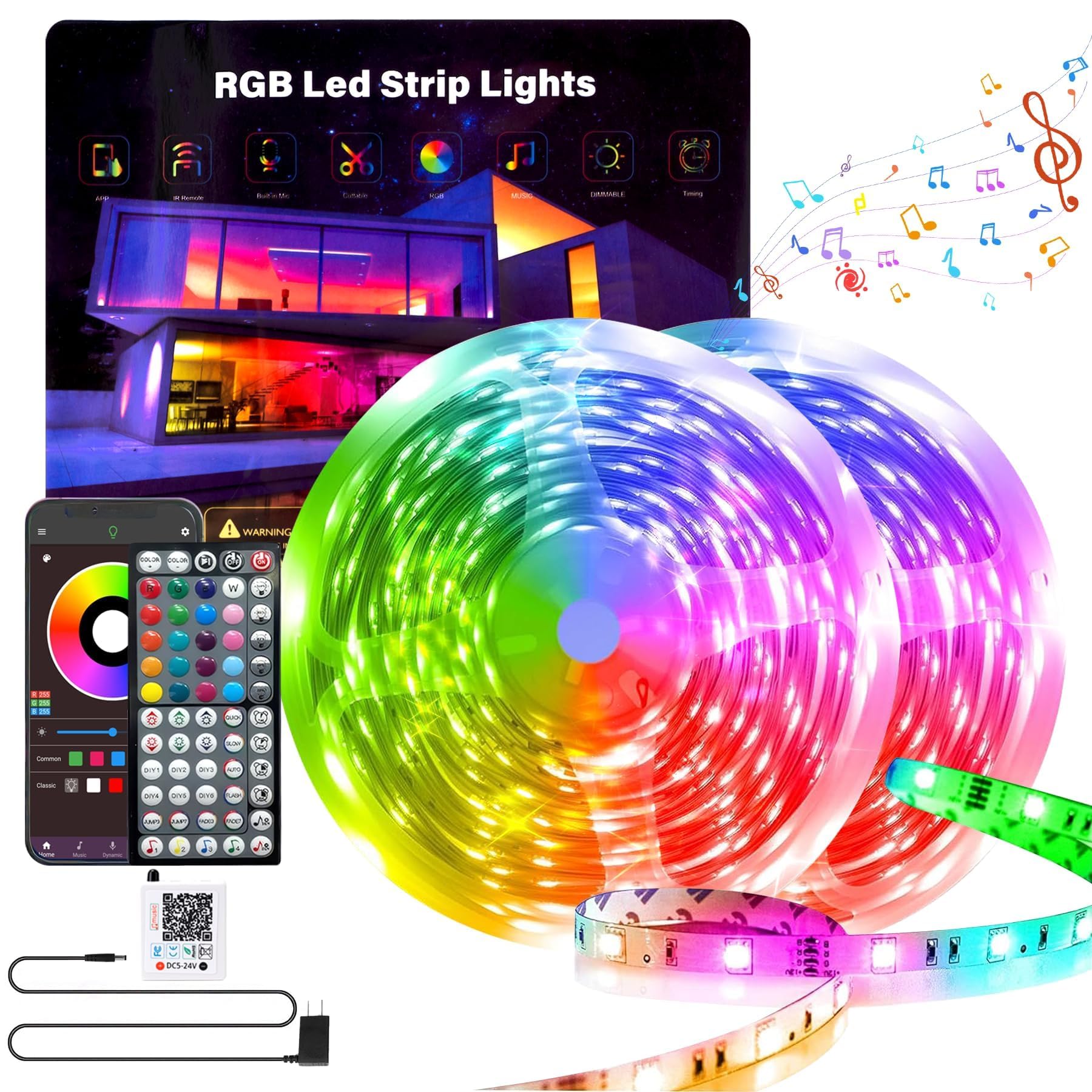 Ganzqh Led Lights For Bedroom 200Ft (2 * 100Ft), Color Changing Rgb Led Strip Lights With Music Sync, Remote And App Control Led