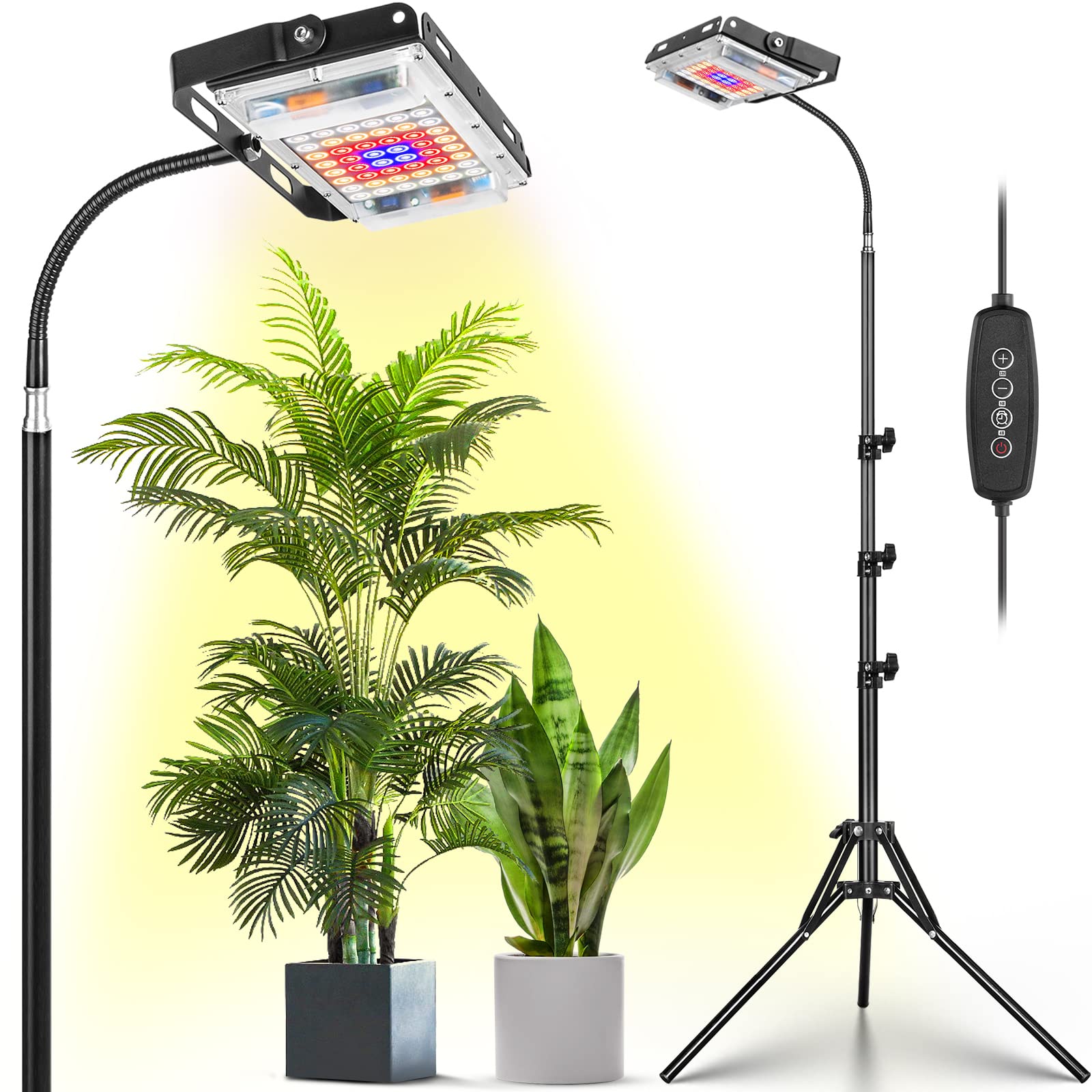Lordem Plant Grow Light With Stand, 150W Full Spectrum Plant Lamp For Seedlings Indoor Plants, Led Standing Floor Grow Lamp With On/Off Switch, Adjustable Tripod Stand 18-47 Inches