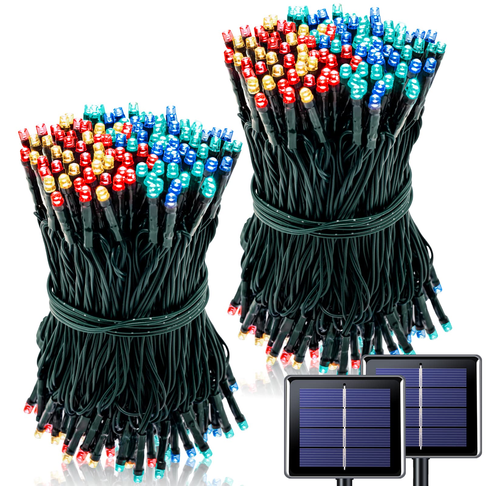 POTIVE 2 Pack Solar Powered Christmas Lights, 75.5ft 200 LED Multicolor Christmas Tree Lights, 8 Modes Solar String Lights Outdo