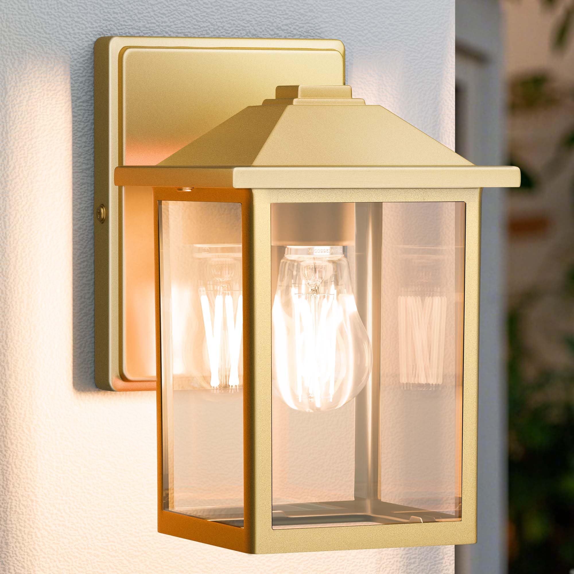 Matameye Outdoor Wall Lantern  Exterior Waterproof Wall Sconce Light Fixture  Gold Front Door Mounted Lighting With Glass  Anti-Rust Porch Lamp