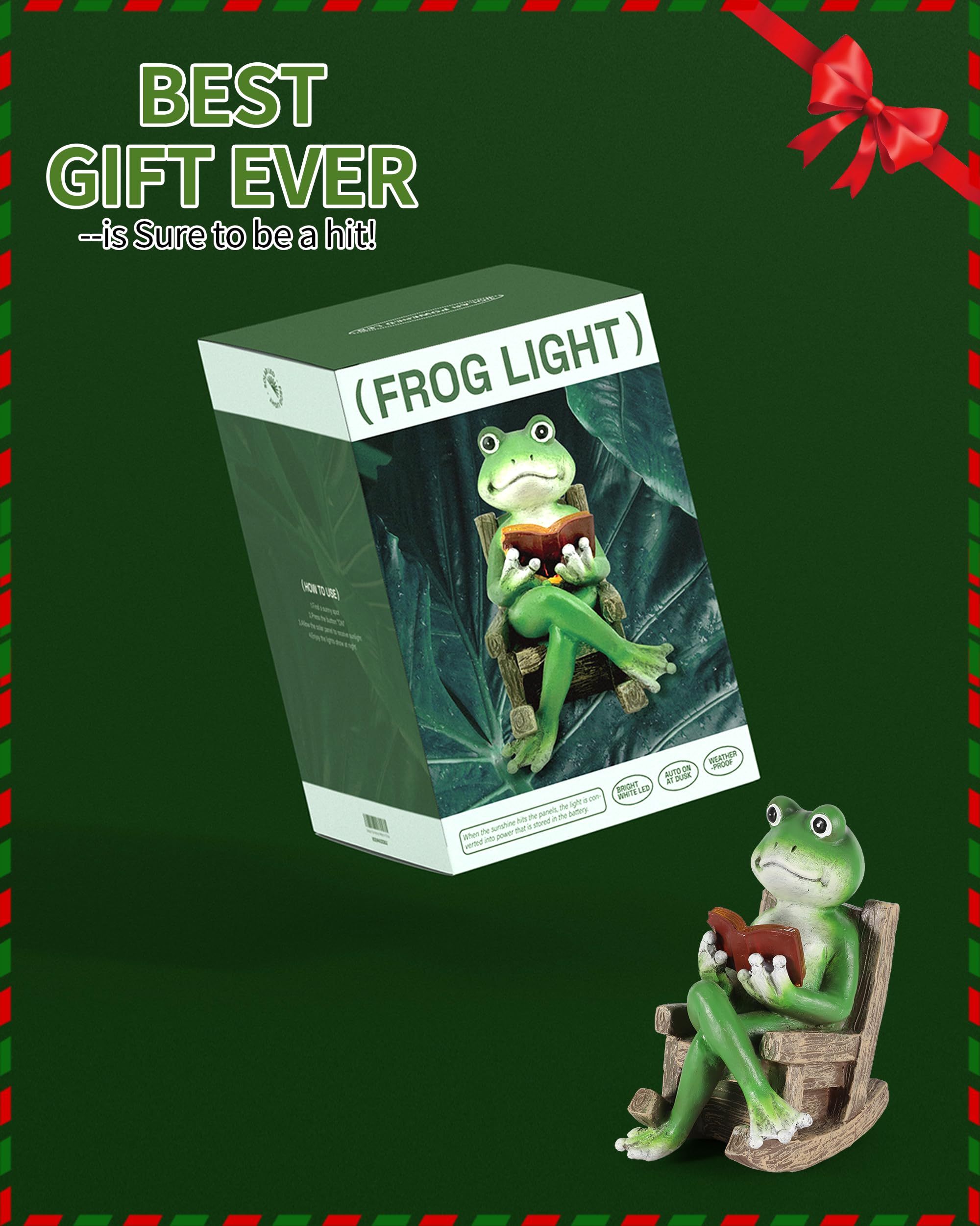 Istatue Miniature Solar Frog Reading Book Figurine Light - 5.5'' Resin Chair Statue Outdoor Table Decor For Lawn Ornaments, Patio, Yard & Garden And Home