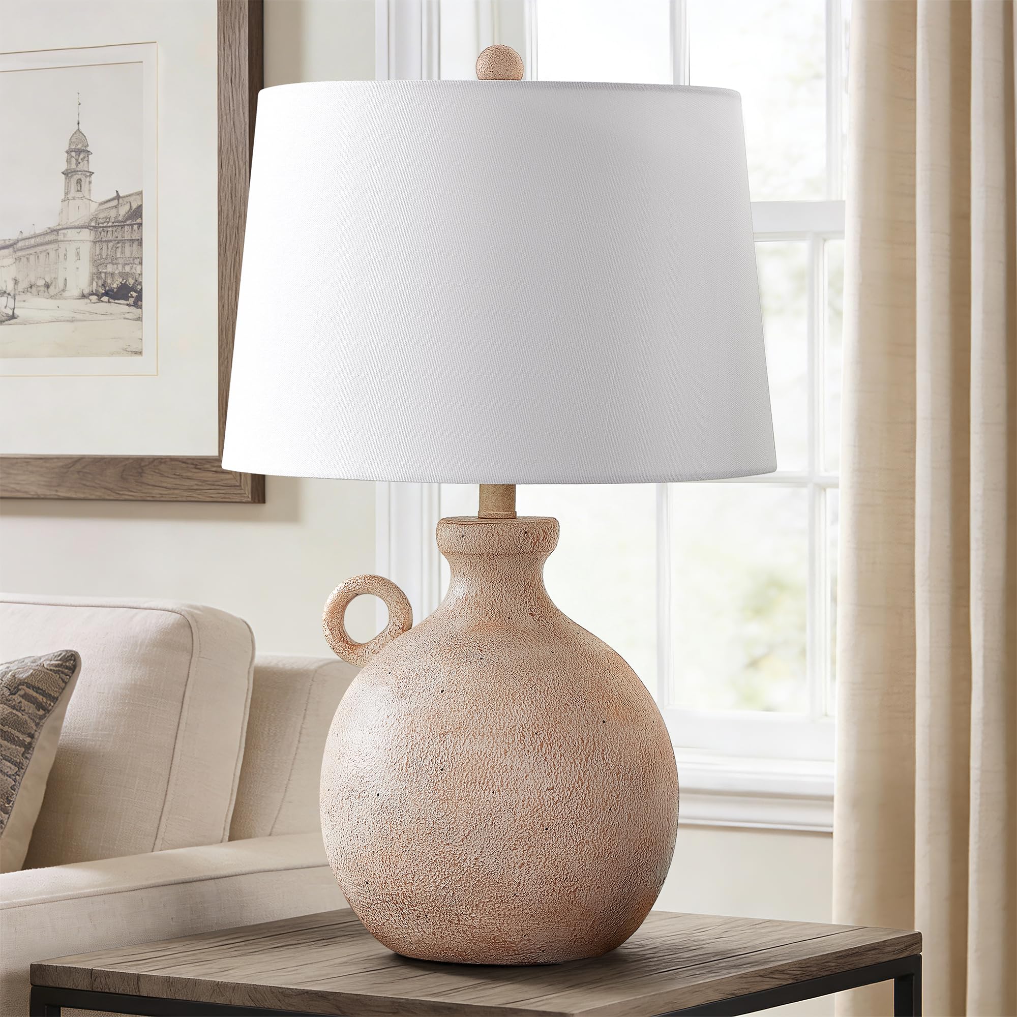 Maxax Rustic Table Lamp for Living Room, 24 Farmhouse Bedside Lamp with USB Port, 3-Way Dimmable Resin Vintage Nightstand Lamp w