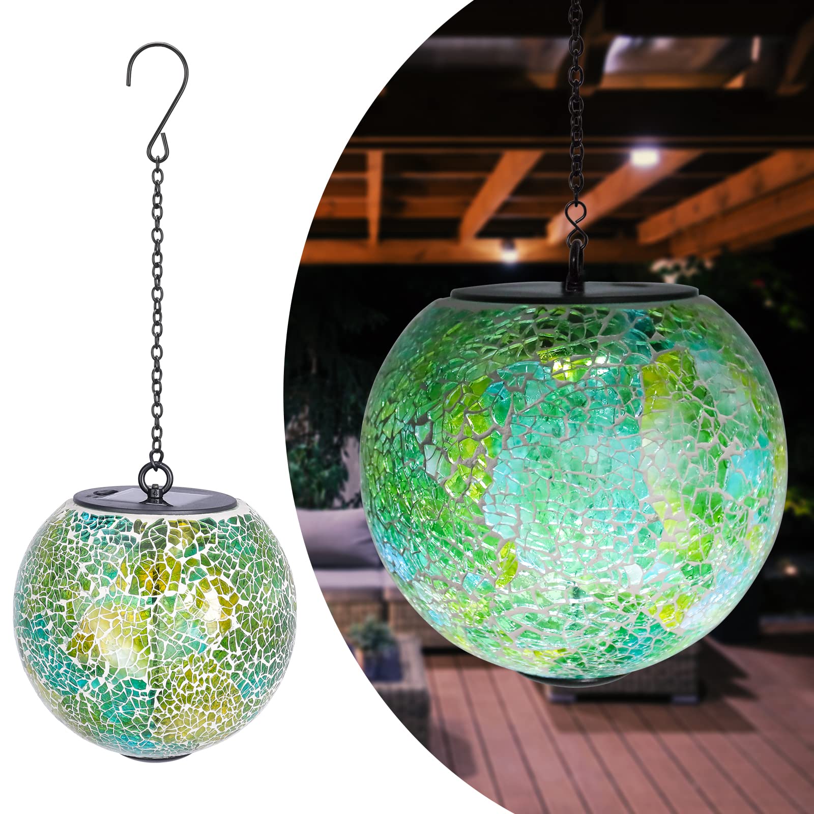 Wonder Solar Green Solar Hanging Lantern - Waterproof Mosaic Gazing Ball For Garden & Patio Decor