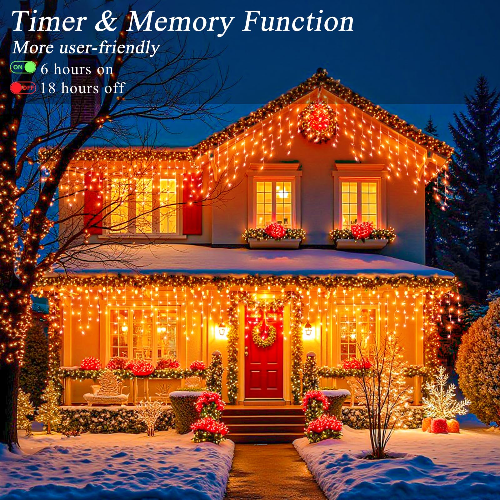 Orange Christmas Lights Outdoor Indoor, 33Ft Icicle Lights For Outside 400 Led Twinkle Lights Plug In 8 Modes Timer Connectable