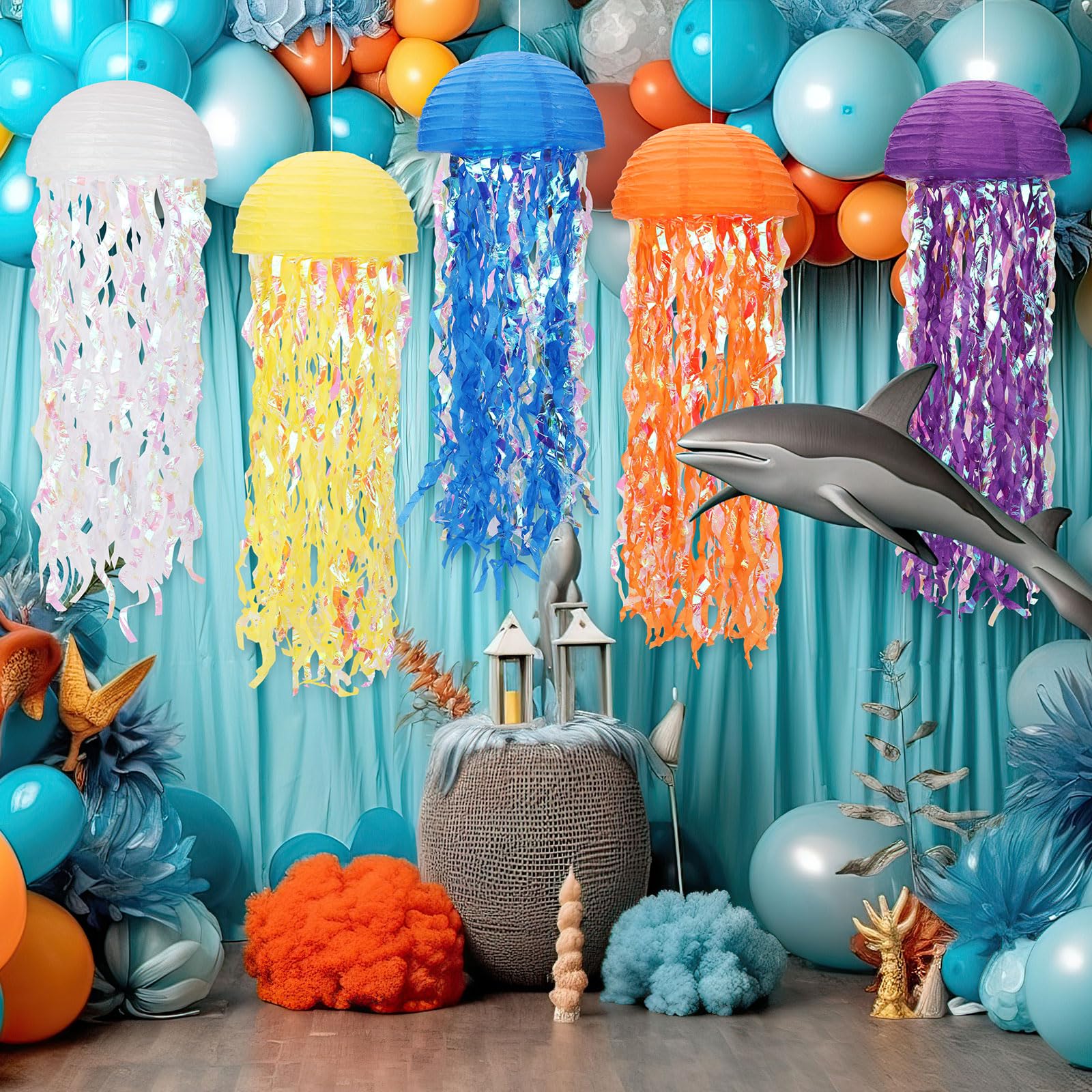 Baquler Set Of 12 Jellyfish Paper Lanterns Jellyfish Lanterns Hanging Decoration For Mermaid Sea Ocean Birthday Party Decorations (Multi Colors)