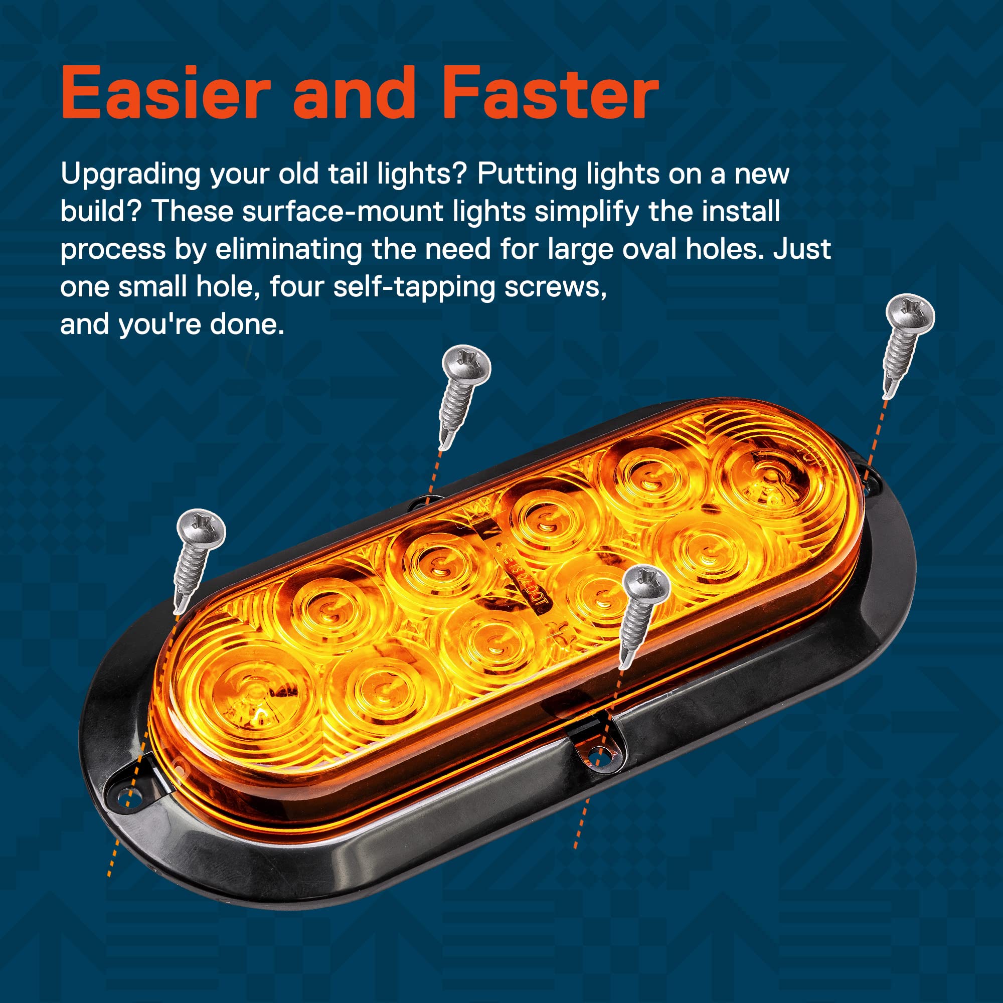 True Mods 4Pc 6 Inch Amber Oval Led Trailer Tail Light Kit [Dot Fmvss 108 Sae I6P] [Surface-Mount] [Ip67 Waterproof] [Park & Tur