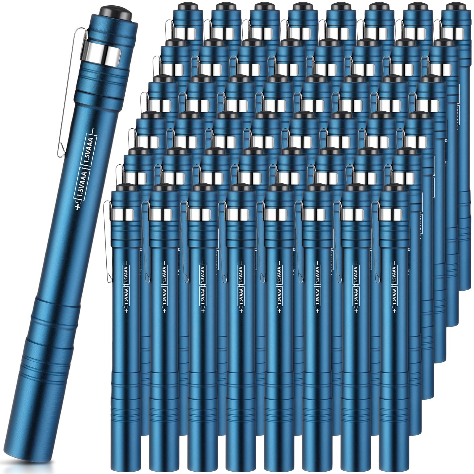 Rossesay Mini Pen Flashlights, 48 Pack, Aluminum, LED, Pocket Size, Blue, Model XUU-Rossesay-2695