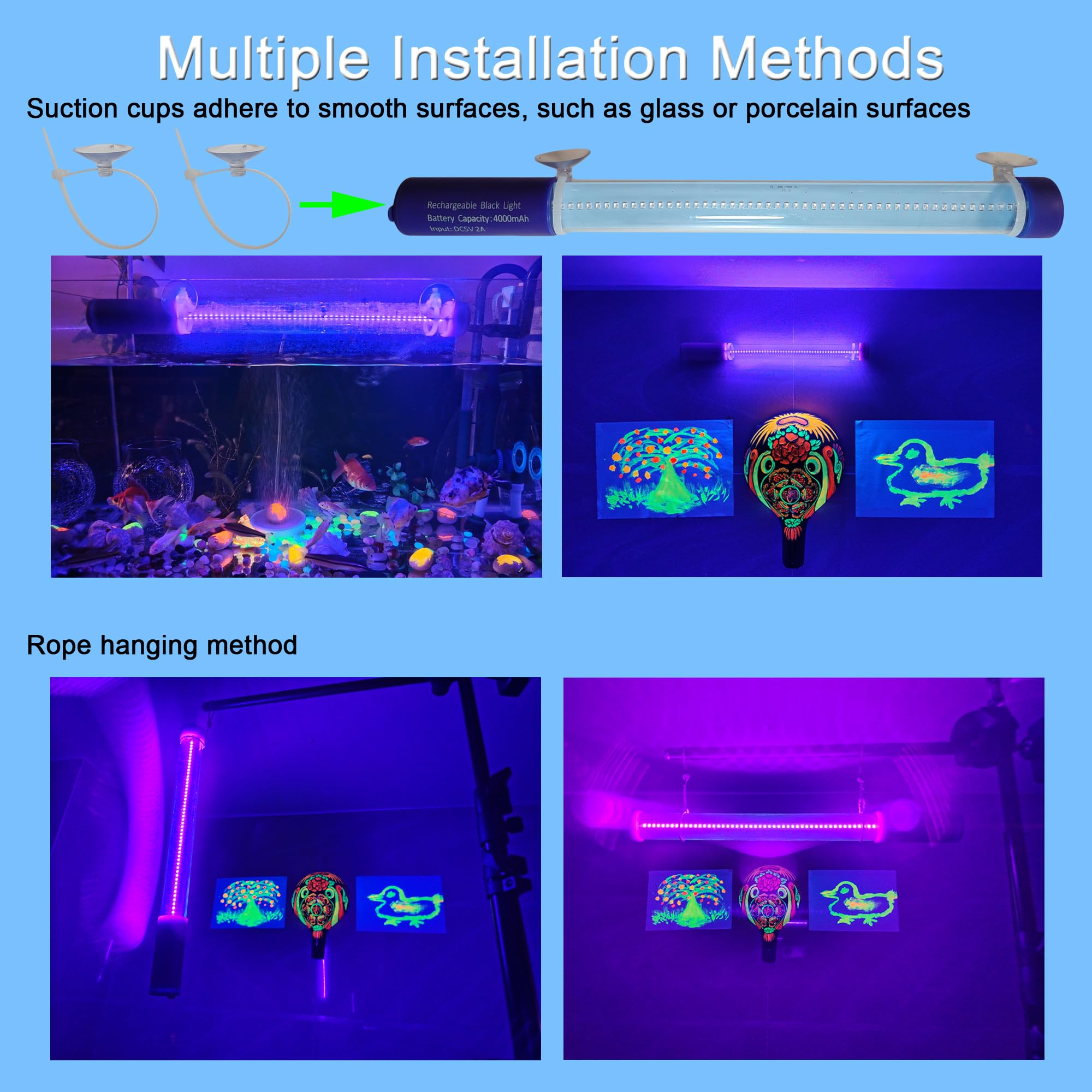 TITO Rechargeable Black Light Bar, UVA 395nm, Waterproof, Portable, 2 Pack, Fluorescent, Model TITO-BL-T10R