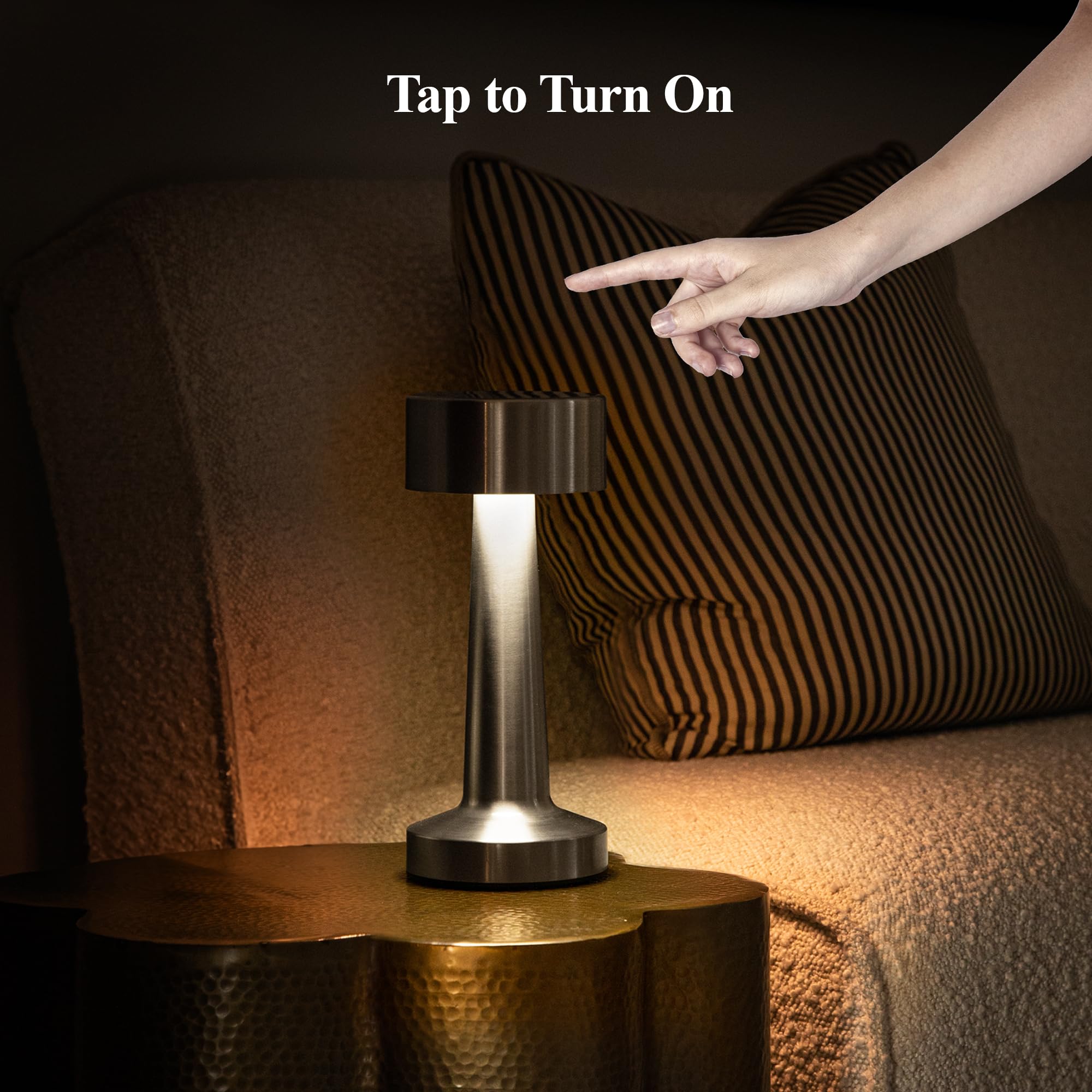 Bell+Howell Cordless Table Lamp, LED Rechargeable, Silver, Model 6437, Ideal for Bedroom, Desk, Kitchen, 3 Light Colors